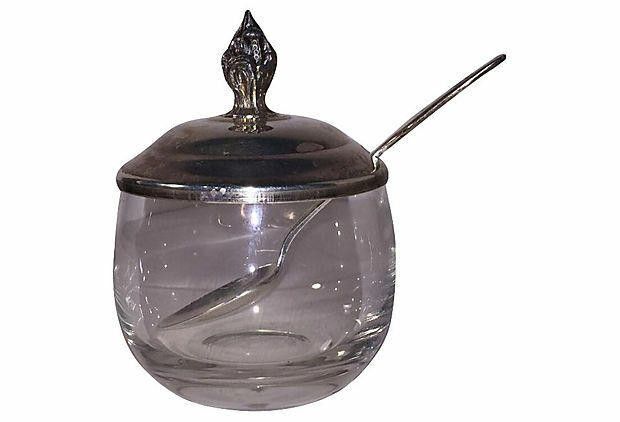 Designer Silver Plate & Glass Condiment Jar Size ONE SIZE - 1 Thumbnail
