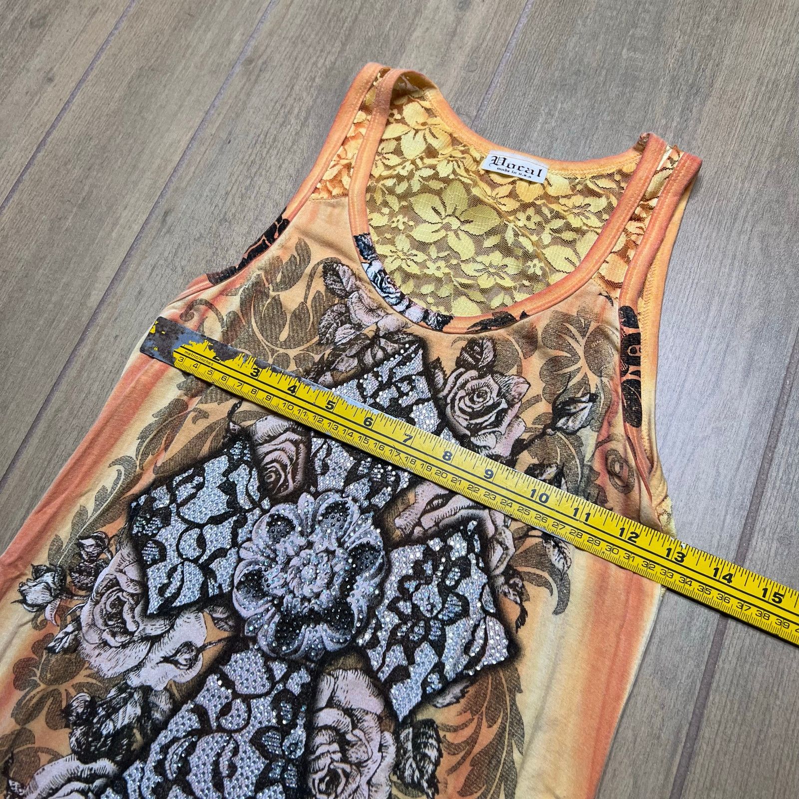 Vintage Vocal Y2K Floral Lace Tank Top Rhinestone Asym Hem Sz S Size S / US 4 / IT 40 - 8 Thumbnail