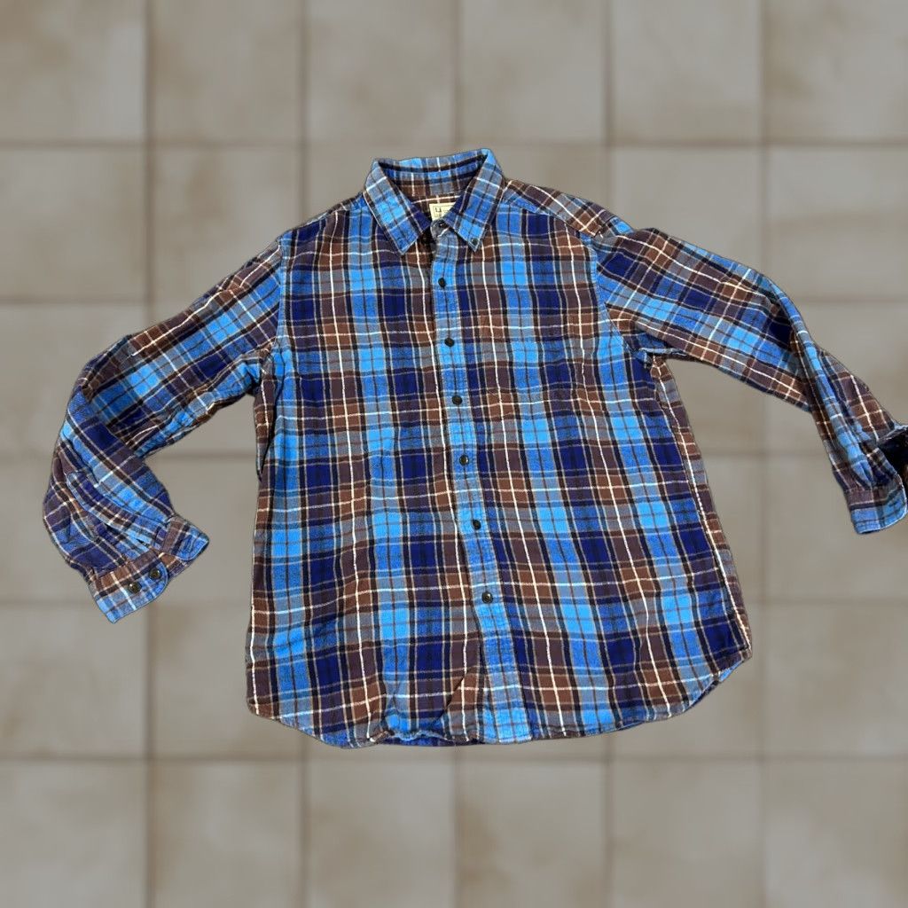 Vintage L.L.Bean Shirt Mens Medium Blue Brown Plaid Flannel Button Front Long Sleeve Size US M / EU 48-50 / 2 - 1 Thumbnail