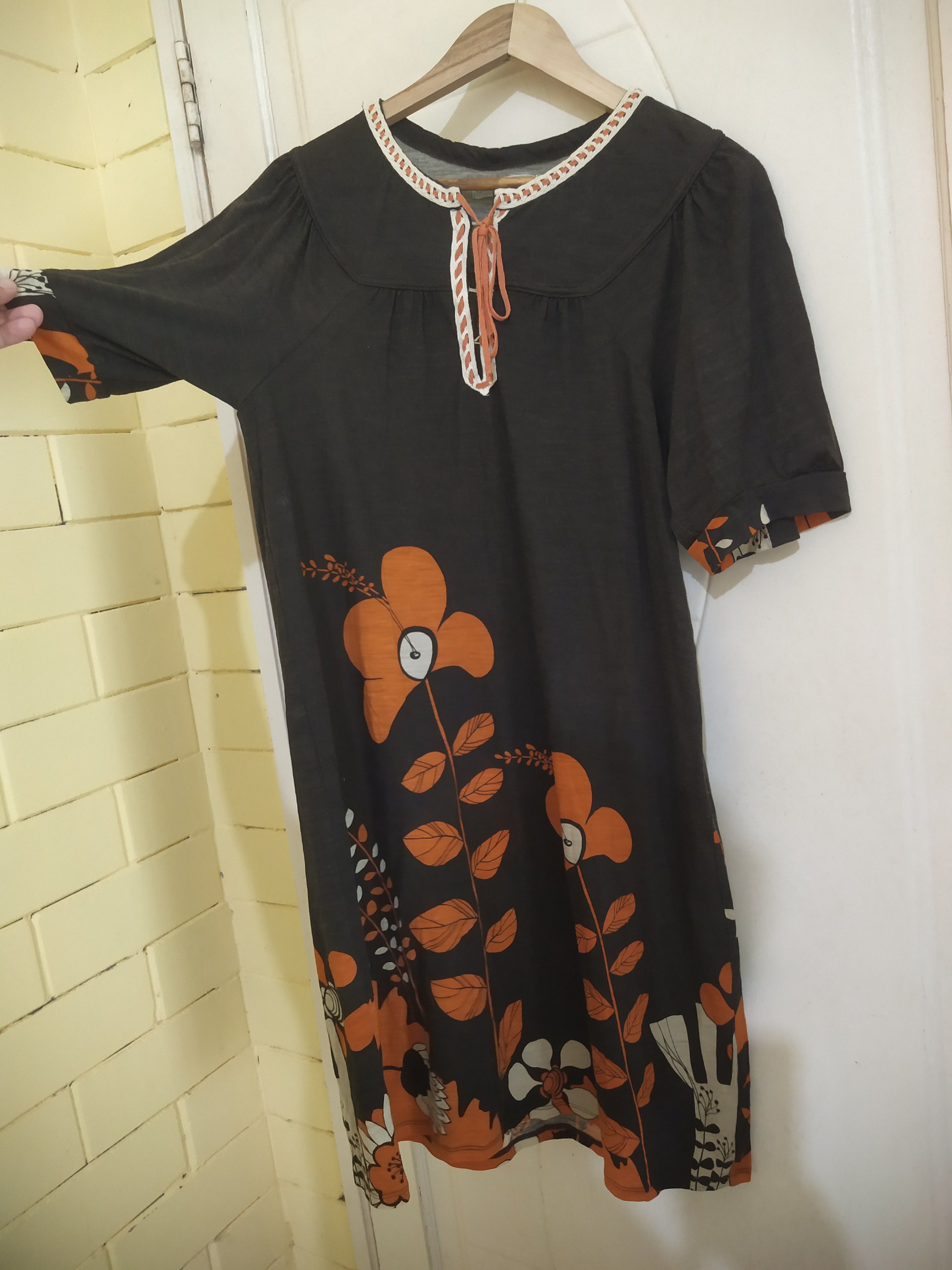 Issey Miyake Tsumori Chisato Orange Floral Art Crochet Lace-Up Neckline Size M / US 6-8 / IT 42-44 - 5 Thumbnail