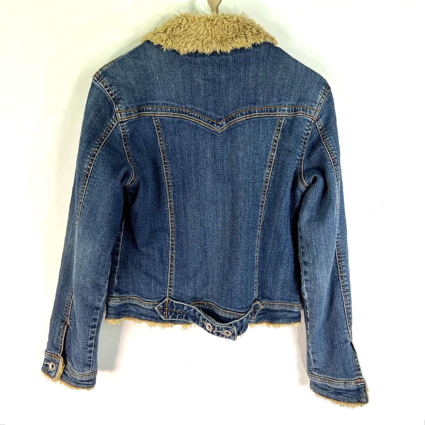 Denime Clash Faux Fur Lined Denim Jean Jacket Women Size Small Blue Embellished Classic City Biker Size 28" / US 6 / IT 42 - 7 Thumbnail