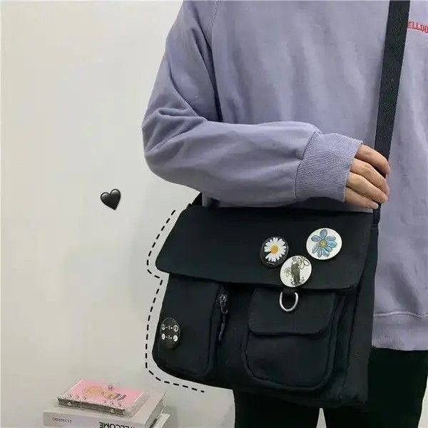 VIBE Women Black Canvas Messenger Bag Size ONE SIZE - 4 Thumbnail