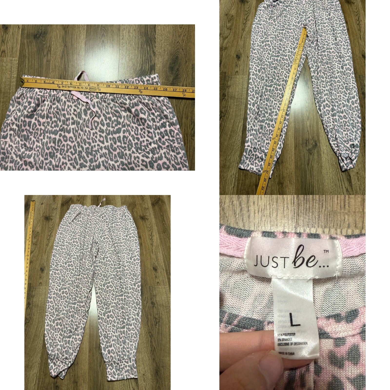 Vintage VINTAGE? No. Just Be Sleepwear Outfit Women's Large Gray Pink Pull On Pants Cheetah Print Size 36" / US 14 / IT 50 - 8 Thumbnail