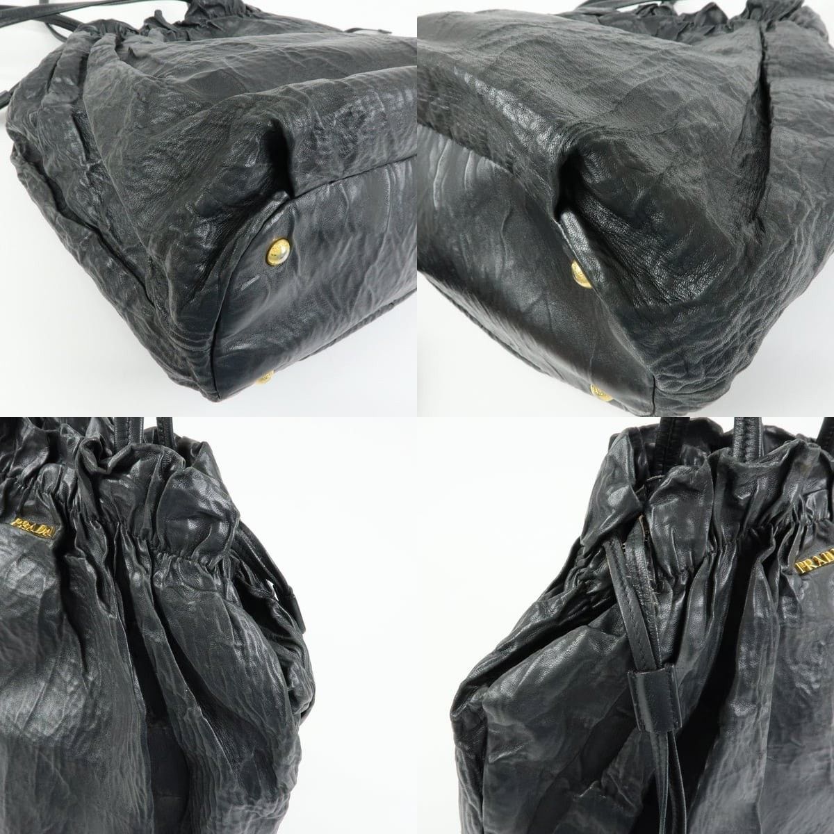 Prada Prada Drawstring Leather Bucket Bag Black Size ONE SIZE - 5 Thumbnail