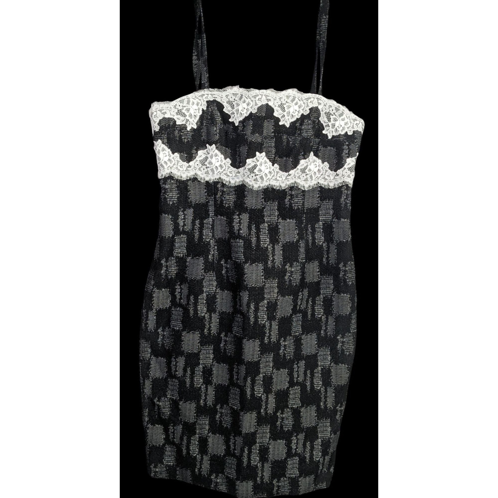 Other W By Worth Corporate Goth Black White Tweed Lace Trim Bustie Size M / US 6-8 / IT 42-44 - 3 Thumbnail