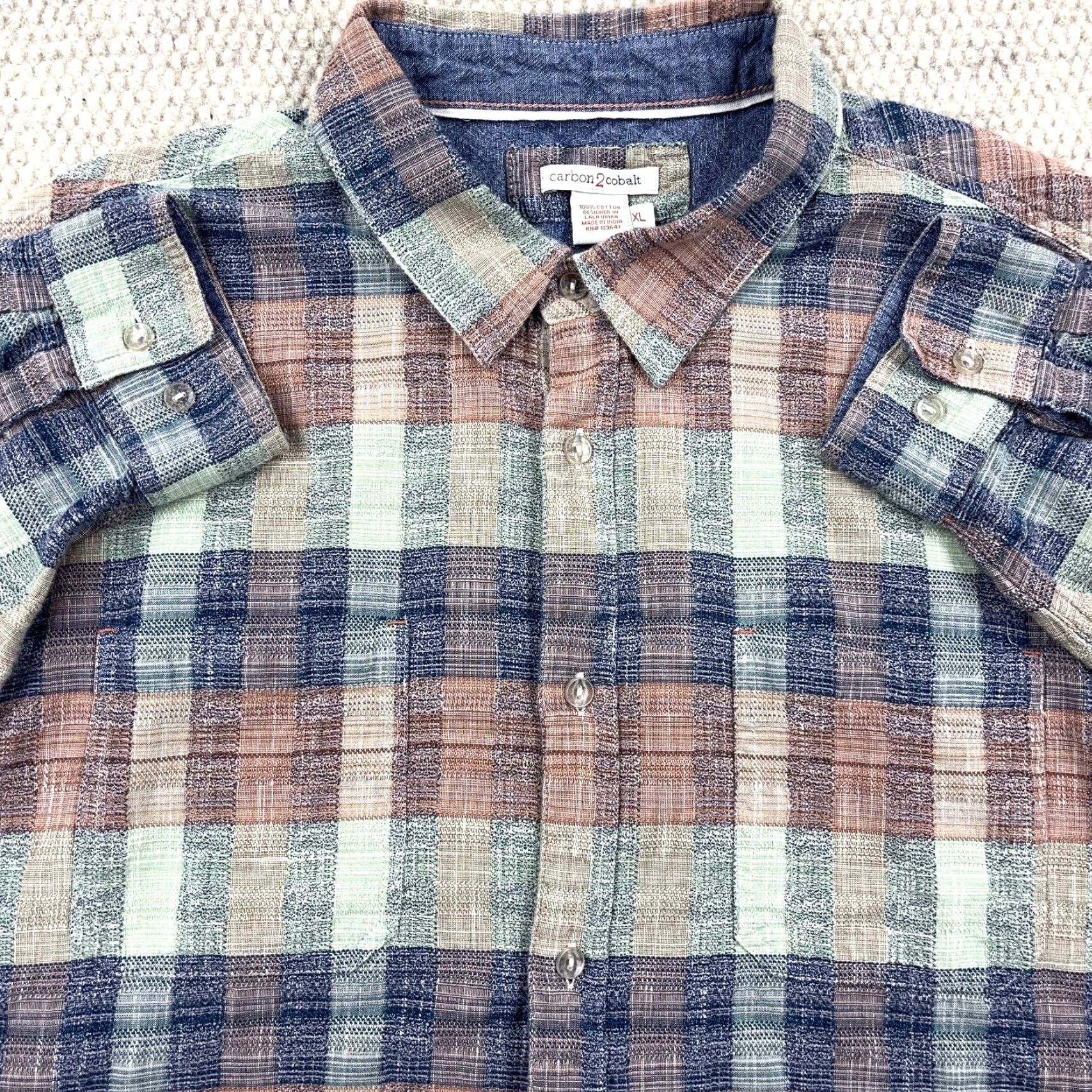 Carbon2Cobalt Carbon 2 Cobalt Shirt Men XL Multicolor Blue Green Striped Plaid Flannel Button-Up Size US XL / EU 56 / 4 - 3 Thumbnail