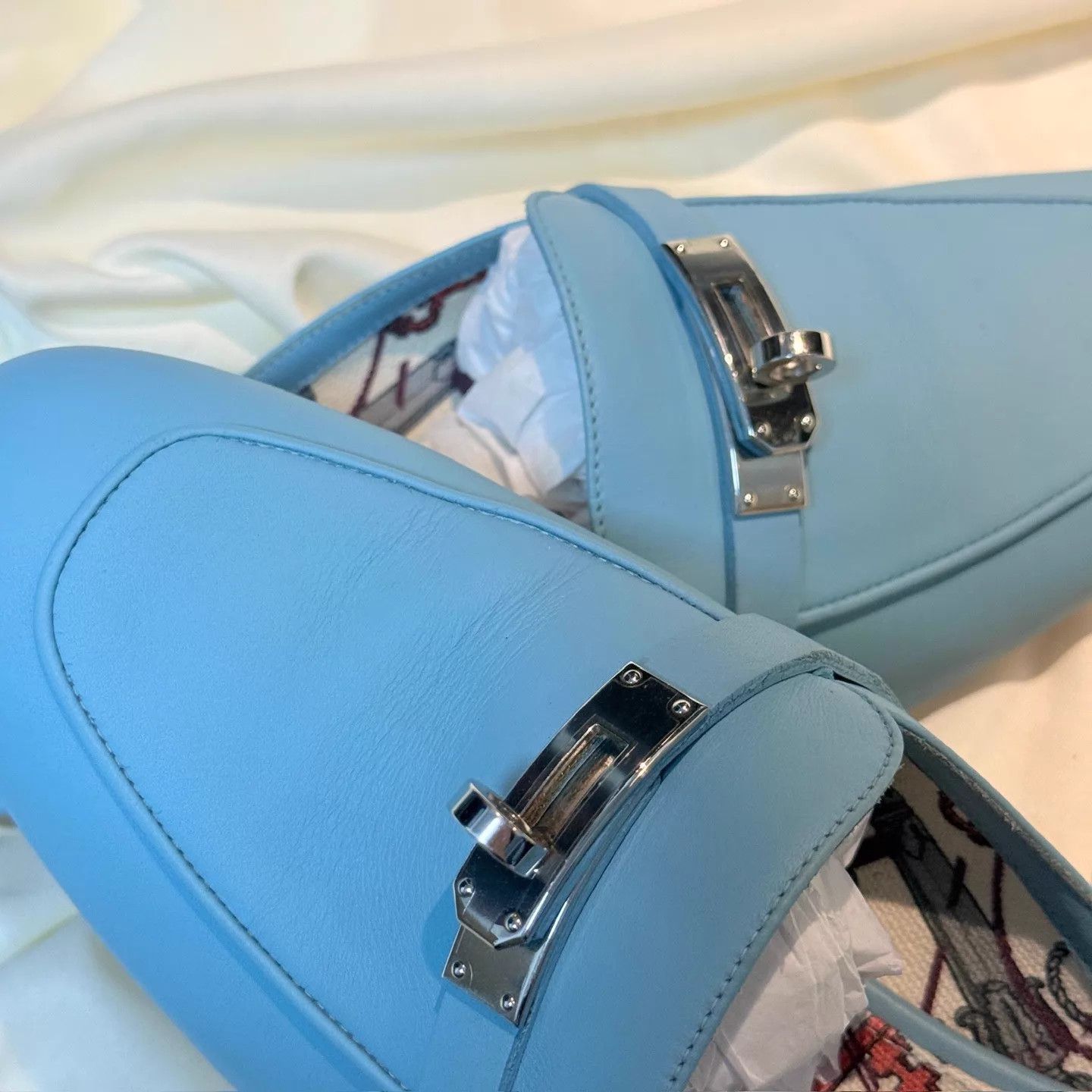Hermes Hermes Light Blue Kelly Mule 36.5 95 New Silver Buckle Size US 6 / IT 36 - 8 Thumbnail
