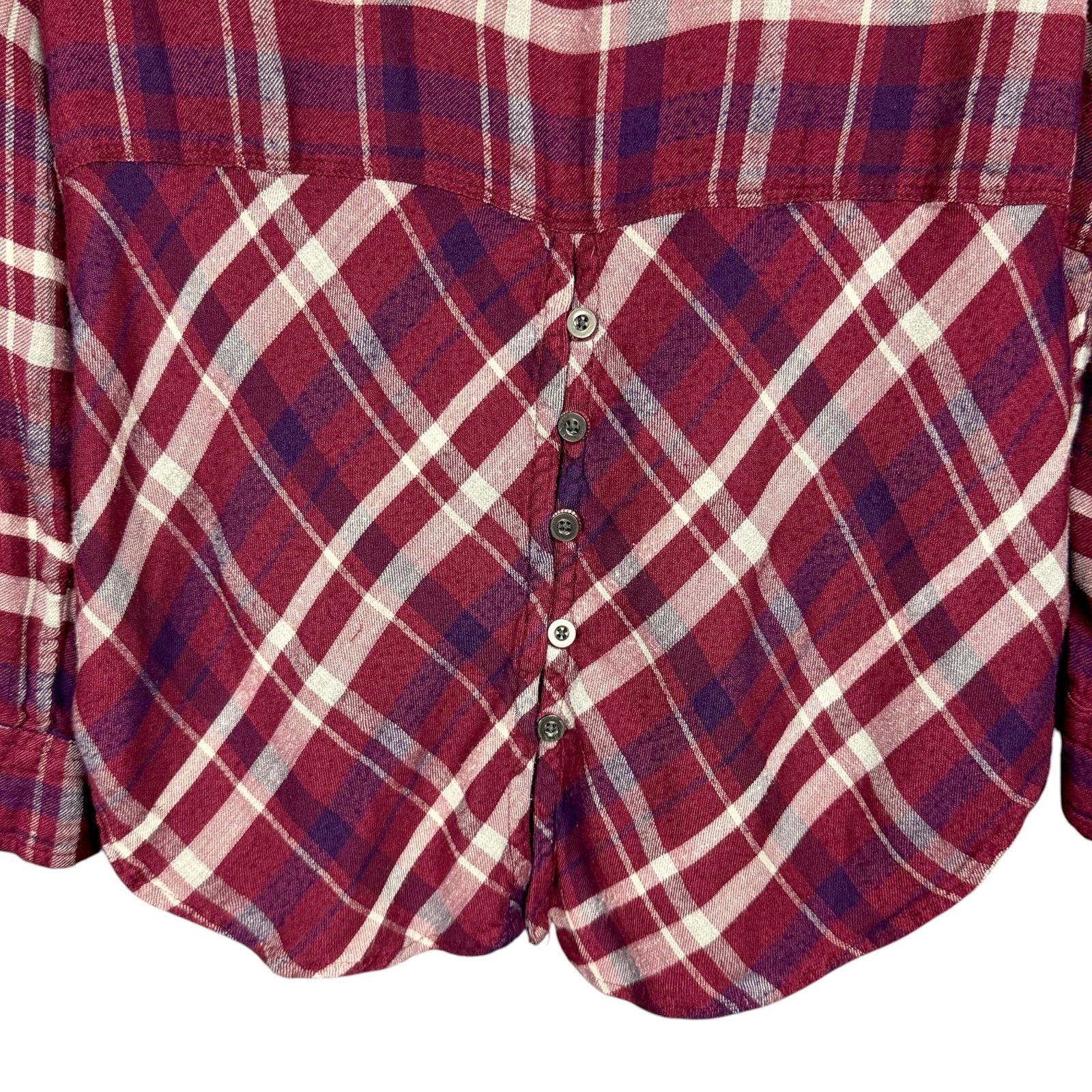 Lucky Brand Lucky Brand Women's Medium Shirt Dark Red Plaid Flannel Size M / US 6-8 / IT 42-44 - 3 Thumbnail