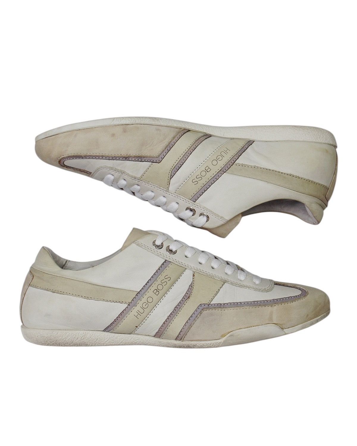 Hugo Boss × Vintage 2010S HUGO BOSS WHITE LEATHER LOW-TOP SNEAKERS Size US 7 / EU 40 - 3 Thumbnail