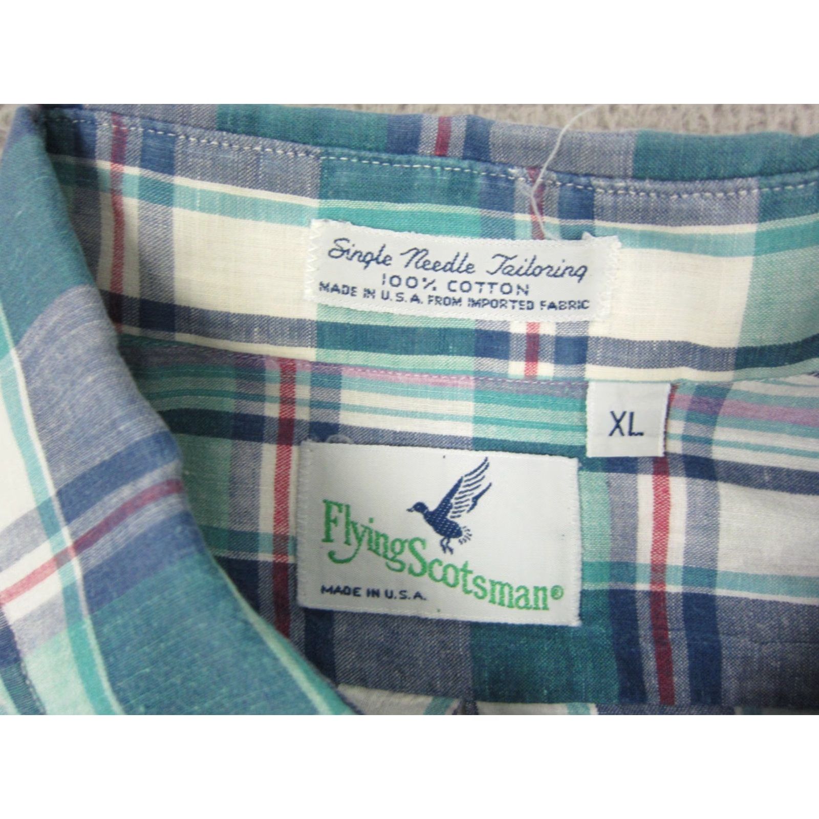 Vintage Flying Scotsman Shirt XL Blue Plaid Mens Button-Up Short Sleeve 90s Casual Cotton Made in USA Size US XL / EU 56 / 4 - 4 Thumbnail