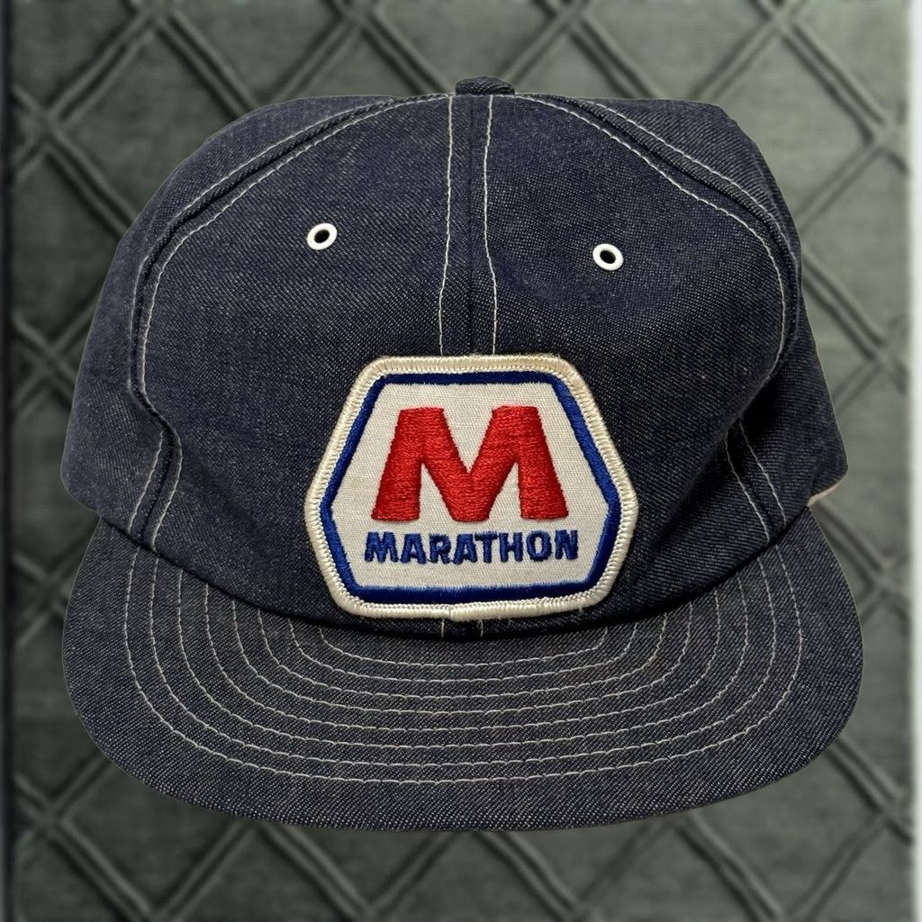 GAS VINTAGE Marathon Petroleum Denim Snapback Hat OSFA Blue Men Snapback 80s Western USA Rock Hipster Dad Classic Adjustable Sizes Size ONE SIZE - 1 Thumbnail