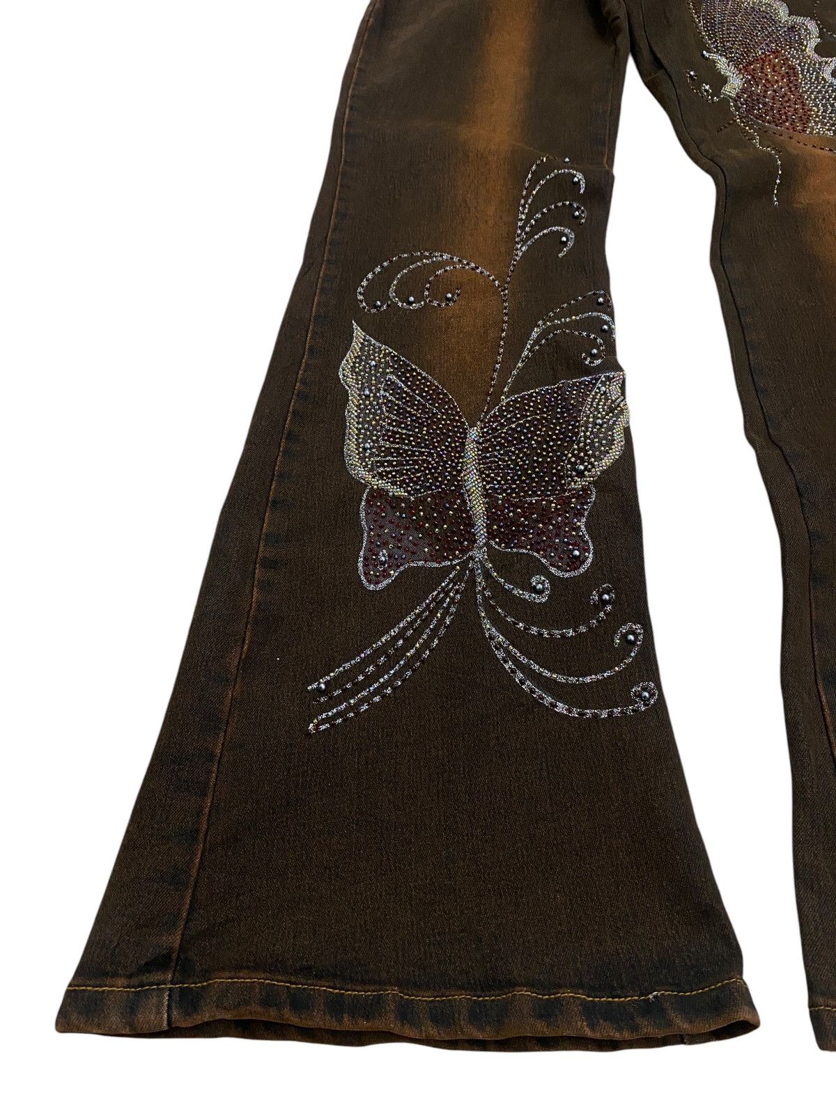Hysteric Glamour Flare Cache Brown Mud Rhinestone Butterfly Embellishment Size US 28 / EU 44 - 3 Thumbnail
