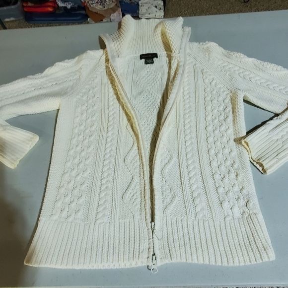 Eddie Bauer Eddie Bauer Heavy Knitted Cream/Winter White LS Zippered Sz Size M / US 6-8 / IT 42-44 - 8 Thumbnail