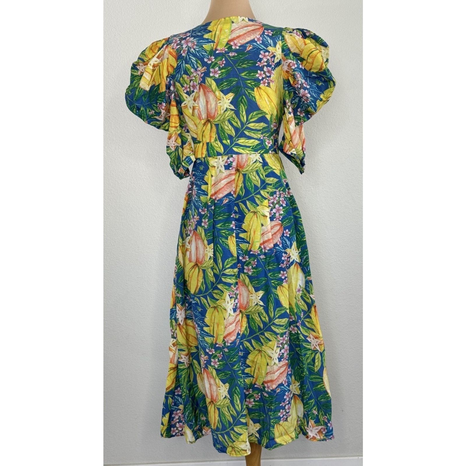 Farm Rio FARM RIO Star Fruits Tropical Puff Sleeve Midi Boho Dress XS Size XS / US 0-2 / IT 36-38 - 8 Thumbnail