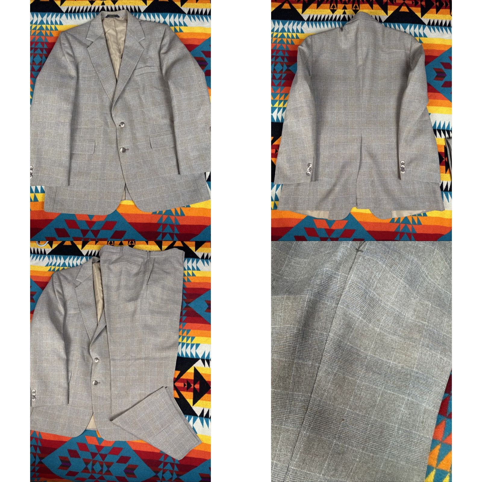 Haggar VINTAGE Haggar Suit Mens 42 2 Piece Blazer Pants 38x30 Brown Checkered Made In USA Gray Wool 90s London Wedding Mens Size 42R - 8 Thumbnail