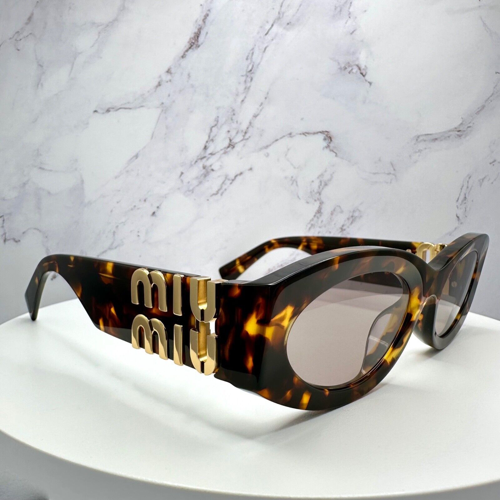 Miu Miu New MIU MIU Sunglasses Brown Tortoise Shell Oval Gold Logo Size ONE SIZE - 17 Thumbnail