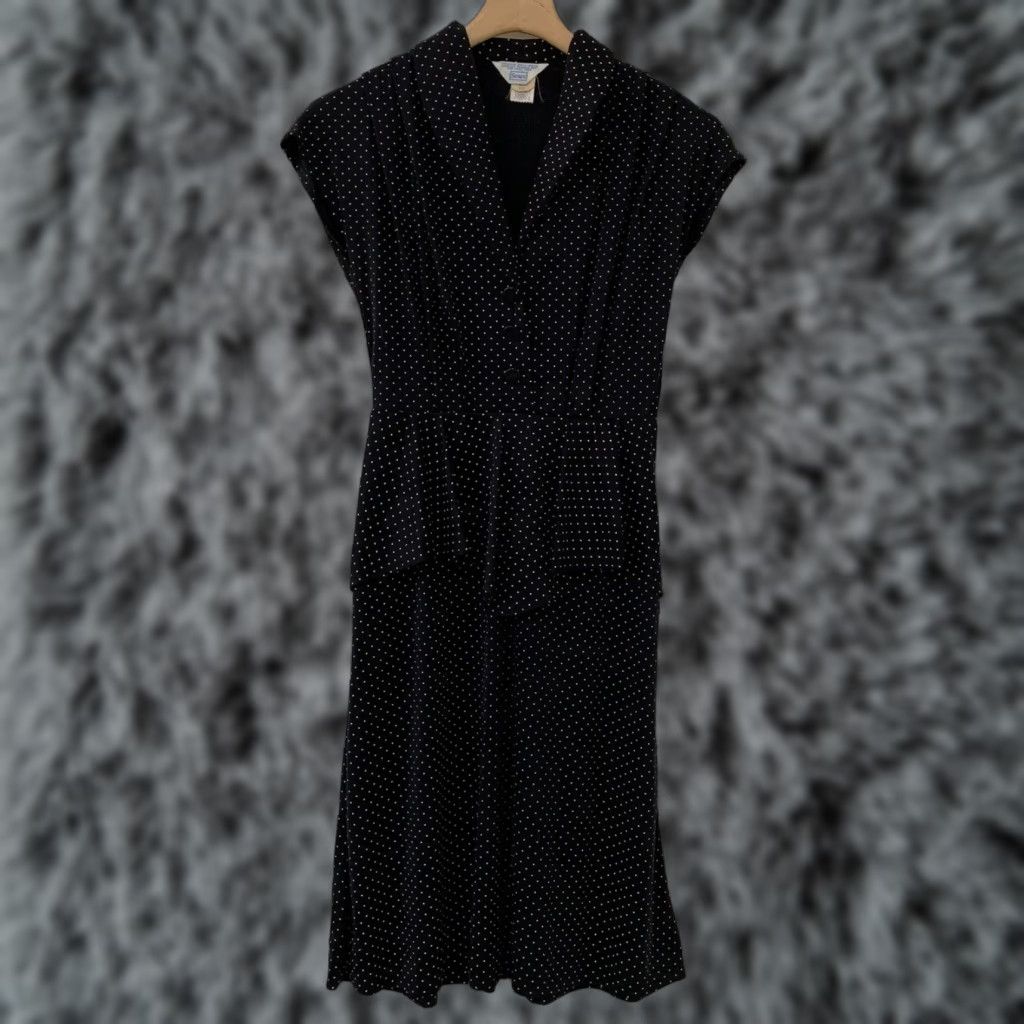 Sears VINTAGE Sears Peplum Dress 8P Petites Polka Dot Black White Rockabilly 1960s Womens Size M / US 6-8 / IT 42-44 - 1 Thumbnail