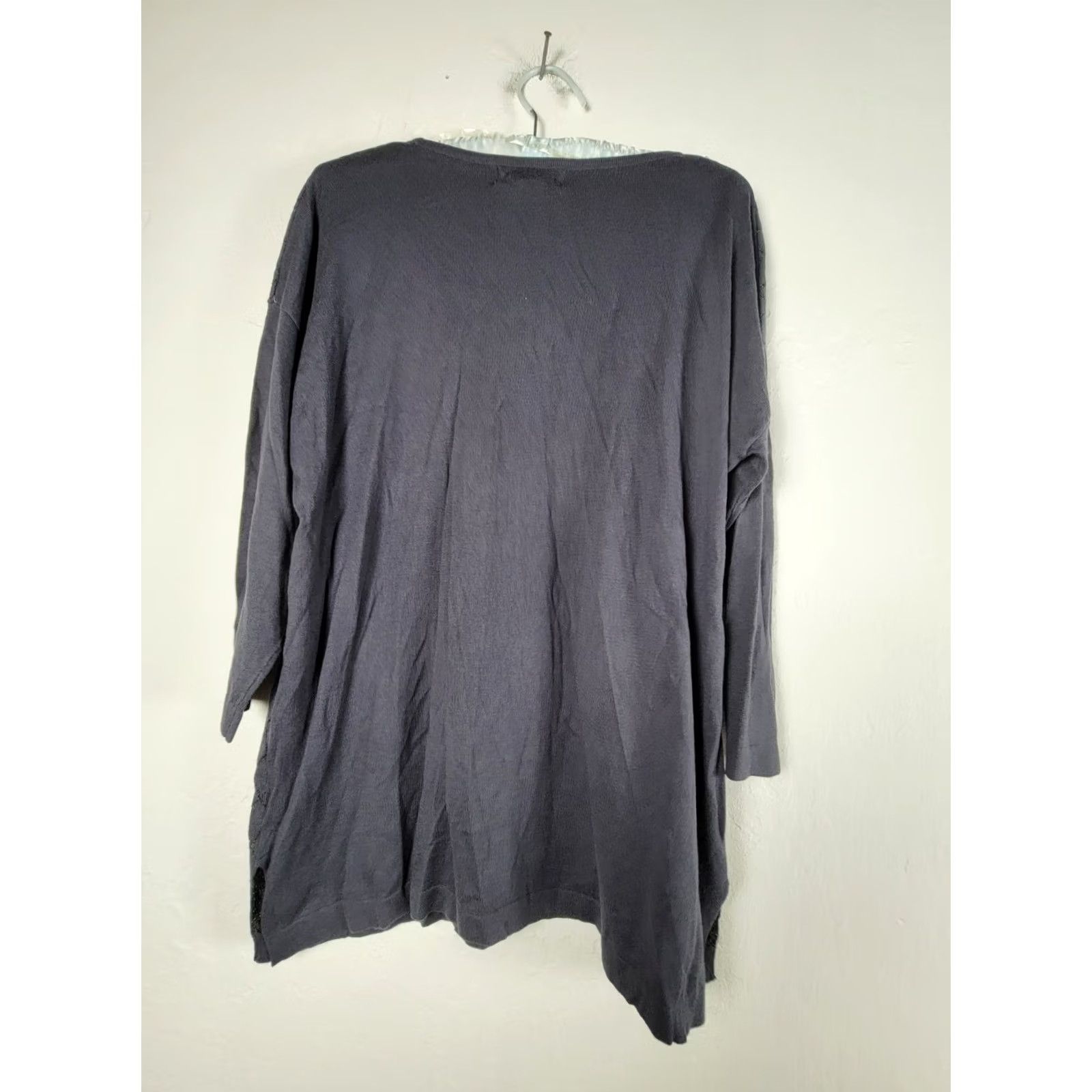 Vintage August Silk Womens Tunic Top M Dark Gray Metallic Diamond Pattern Knit Shirt Size M / US 6-8 / IT 42-44 - 2 Thumbnail