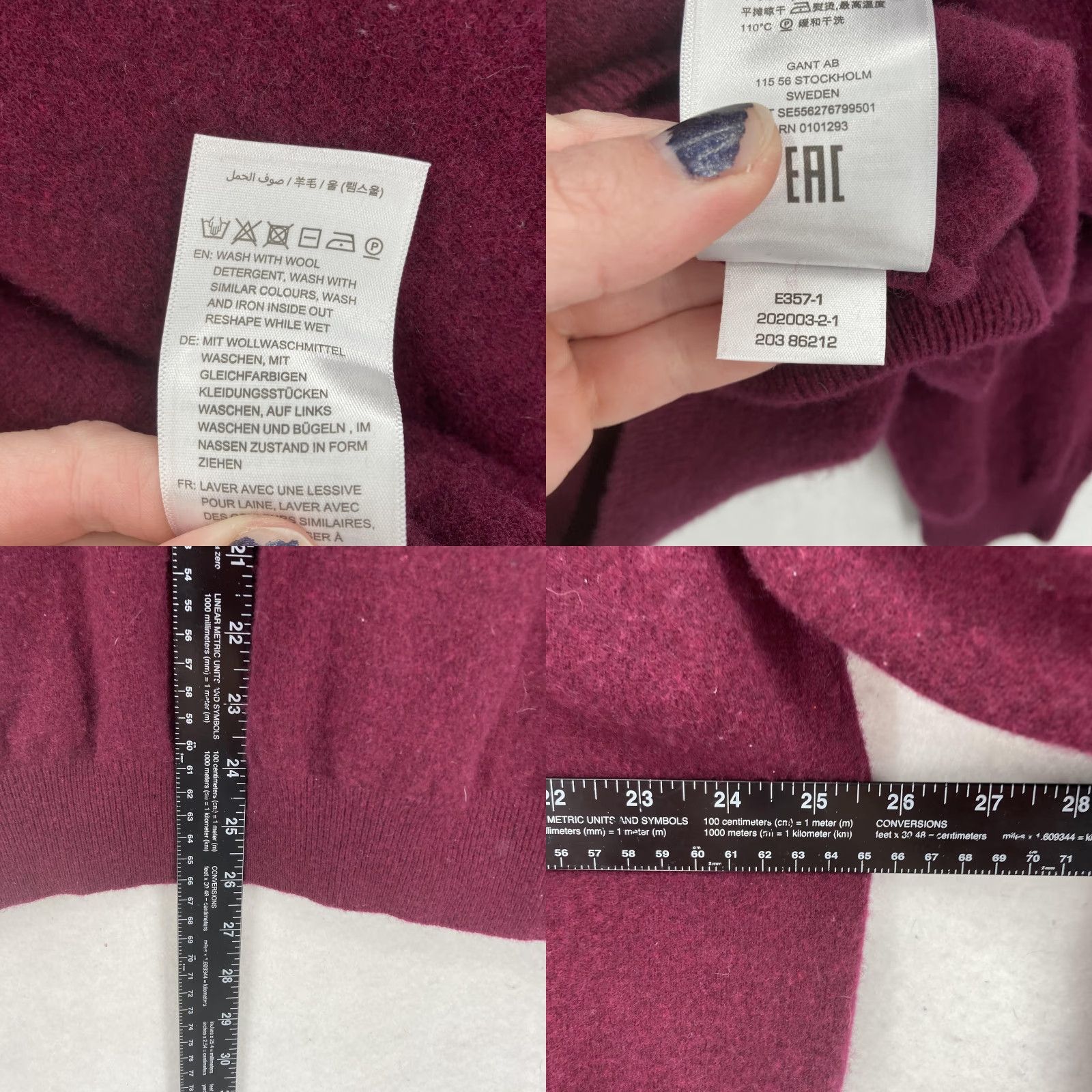 Gant Gant Sweater Mens 4XL Burgundy Super Fine Lambswool V Neck Logo Knit Pullover Size US XXL / EU 58 / 5 - 8 Thumbnail