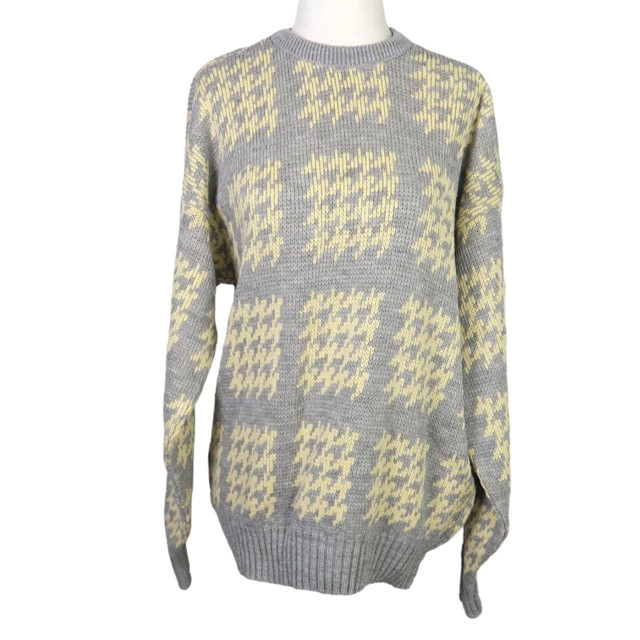 Vintage VINTAGE 80s Club Europe gray and yellow houndstooth knit sweater M Women Crew Neck Pullover Long Sleeve Fall Winter Casual Knit Size M / US 6-8 / IT 42-44 - 2 Thumbnail
