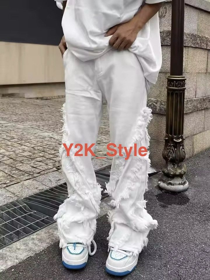 Jean Deconstructed Denim Trousers – Distressed Y2K Baggy Size US 29 - 2 Thumbnail