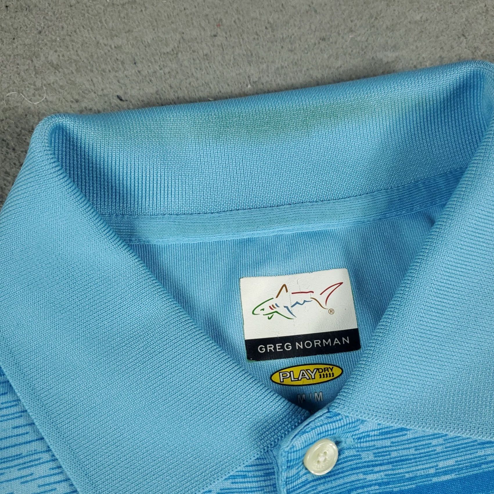 Vintage Greg Norman Polo Shirt Mens M Blue Striped Shark Casual Golf Short Sleeve Polo Shirt - Greg Norman - Mens Blue Striped Polo Shirt (M) Size US M / EU 48-50 / 2 - 4 Thumbnail
