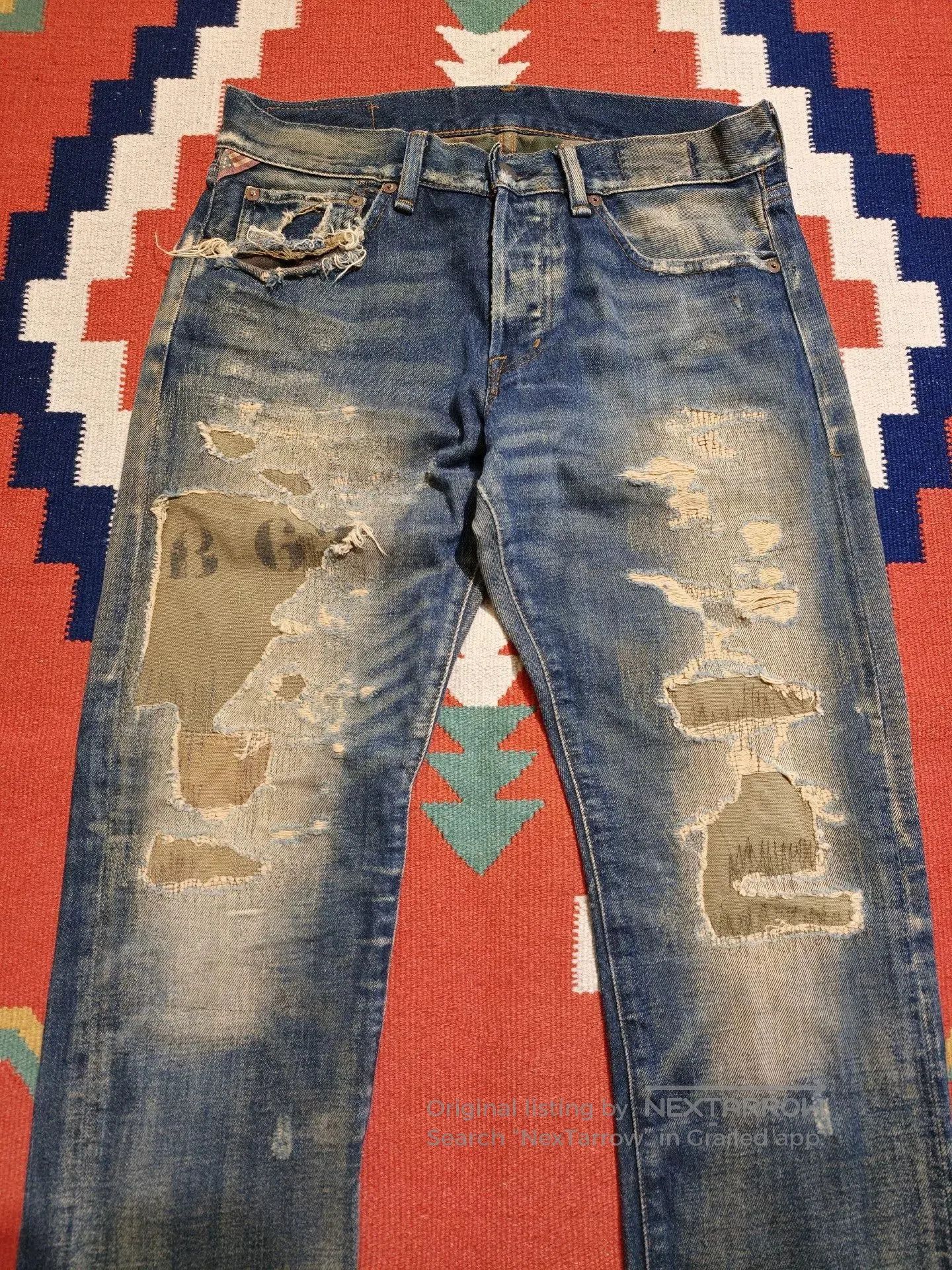 RRL Ralph Lauren RL Ralph Lauren Heavy Distressed Patch Jeans. Size US 31 - 2 Thumbnail