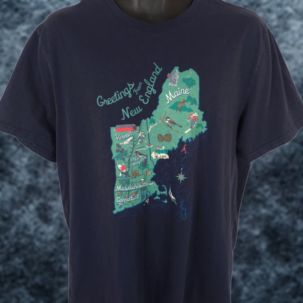 Eastern Mountain Sports New England T Shirt Mens Large Blue Souvenir Vermont Maine Massachusetts Massachusetts VT NH CT RI Travel Tee Sprite Size US L / EU 52-54 / 3 - 1 Thumbnail