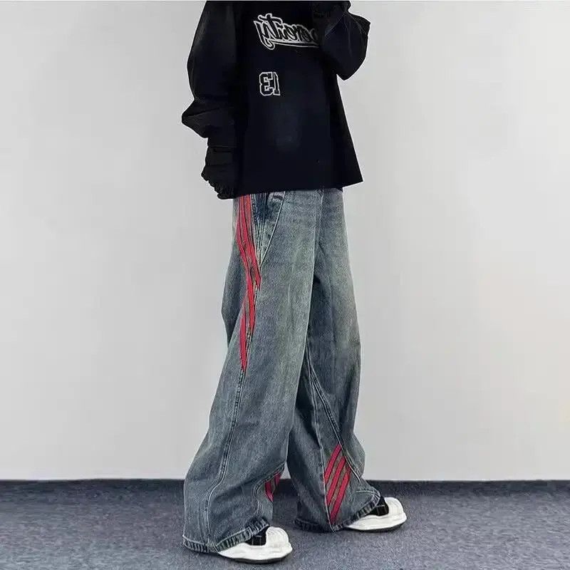 Japanese Brand Retro loose striped patchwork casual jeans Size US 32 / EU 48 - 1 Thumbnail