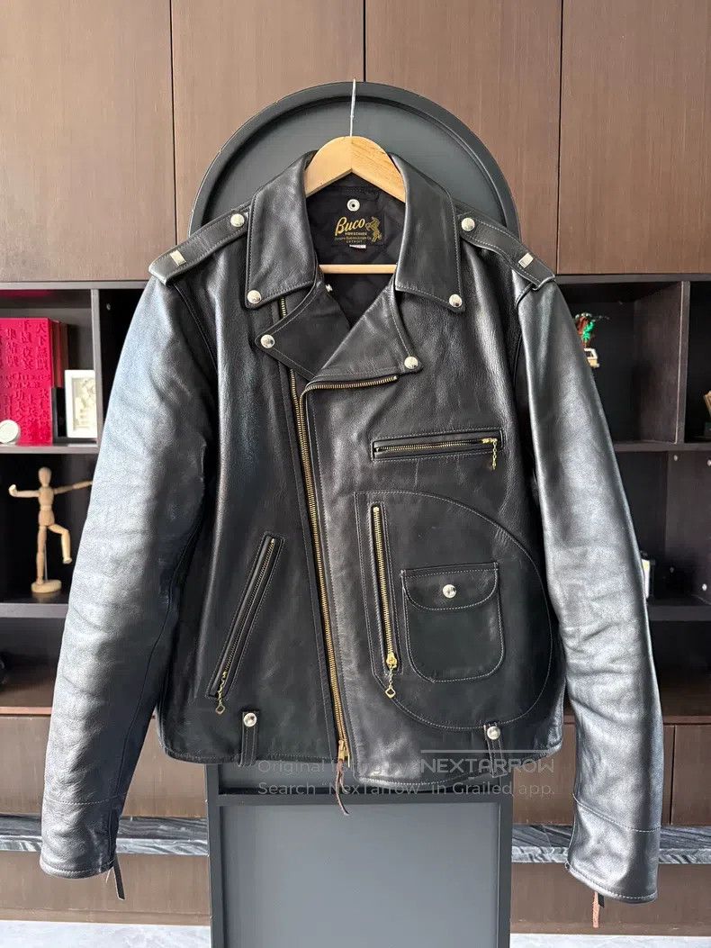 Buco Buco J-24, black tea-core horseskin leather coat Size US L / EU 52-54 / 3 - 1 Thumbnail