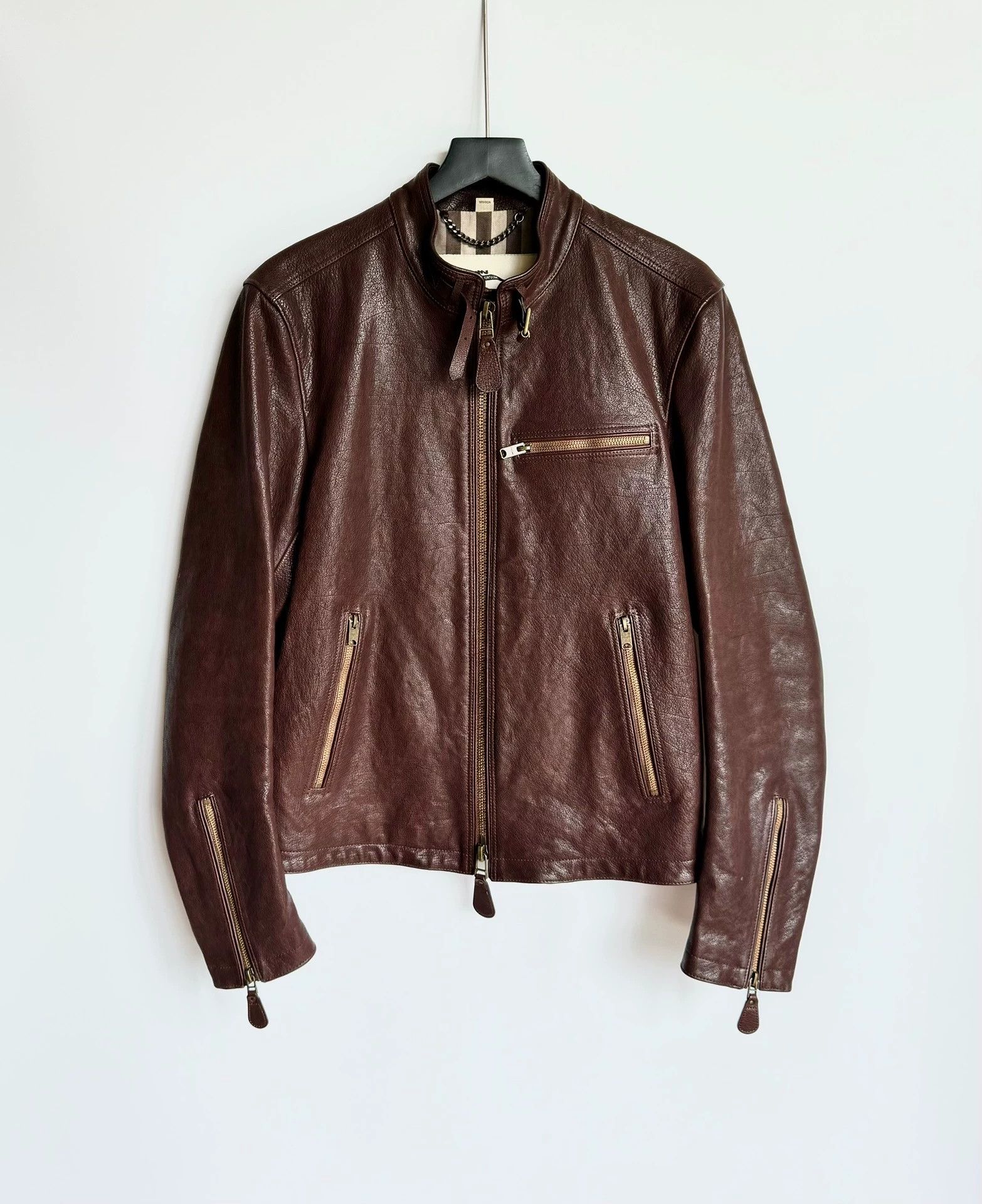 Burberry Burberry Brown Red Bison Leather Jacket 48 Size US M / EU 48-50 / 2 - 1 Thumbnail