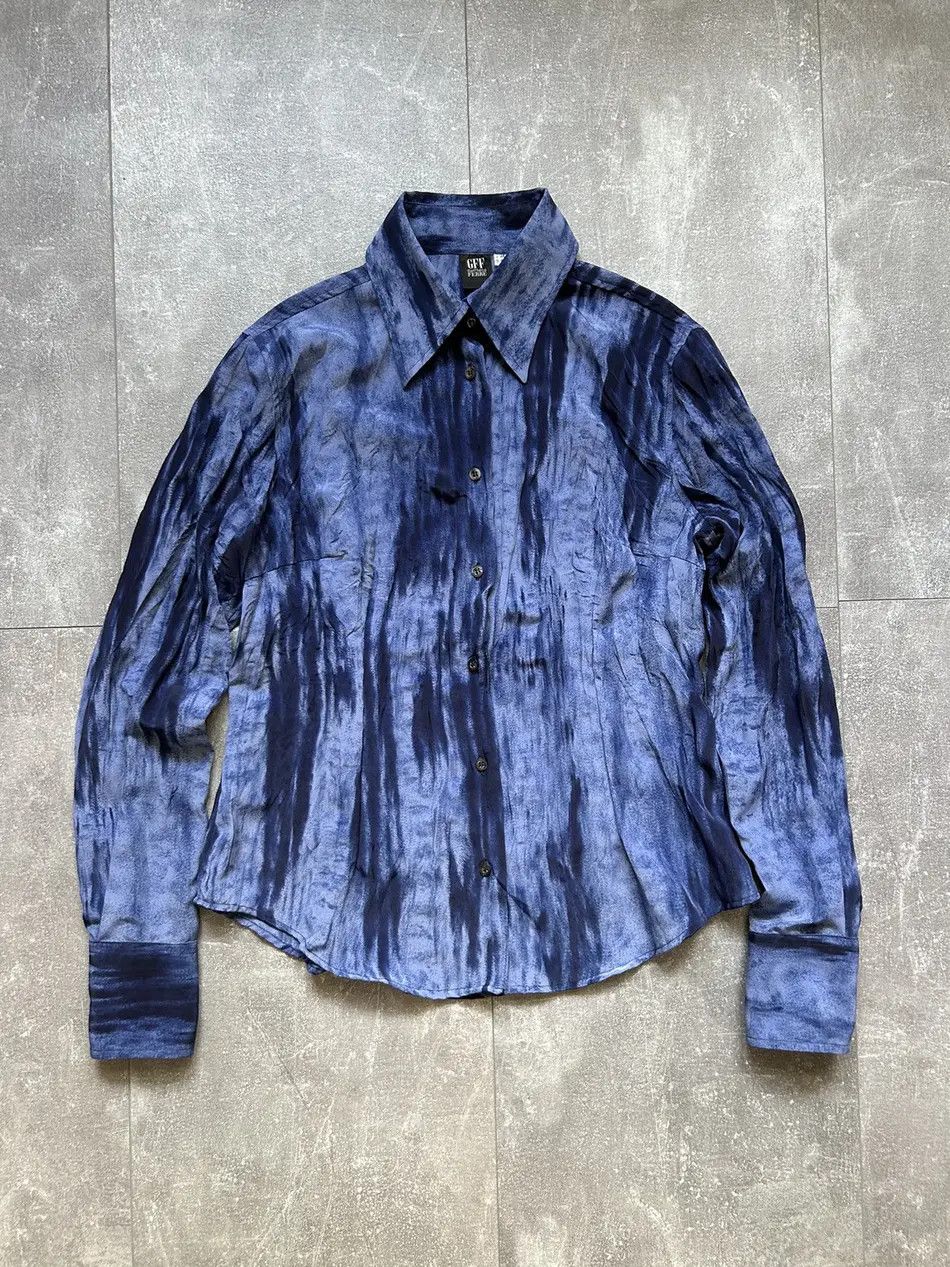 GFF GianFranco Ferre silk pleated nylon mesh button ups