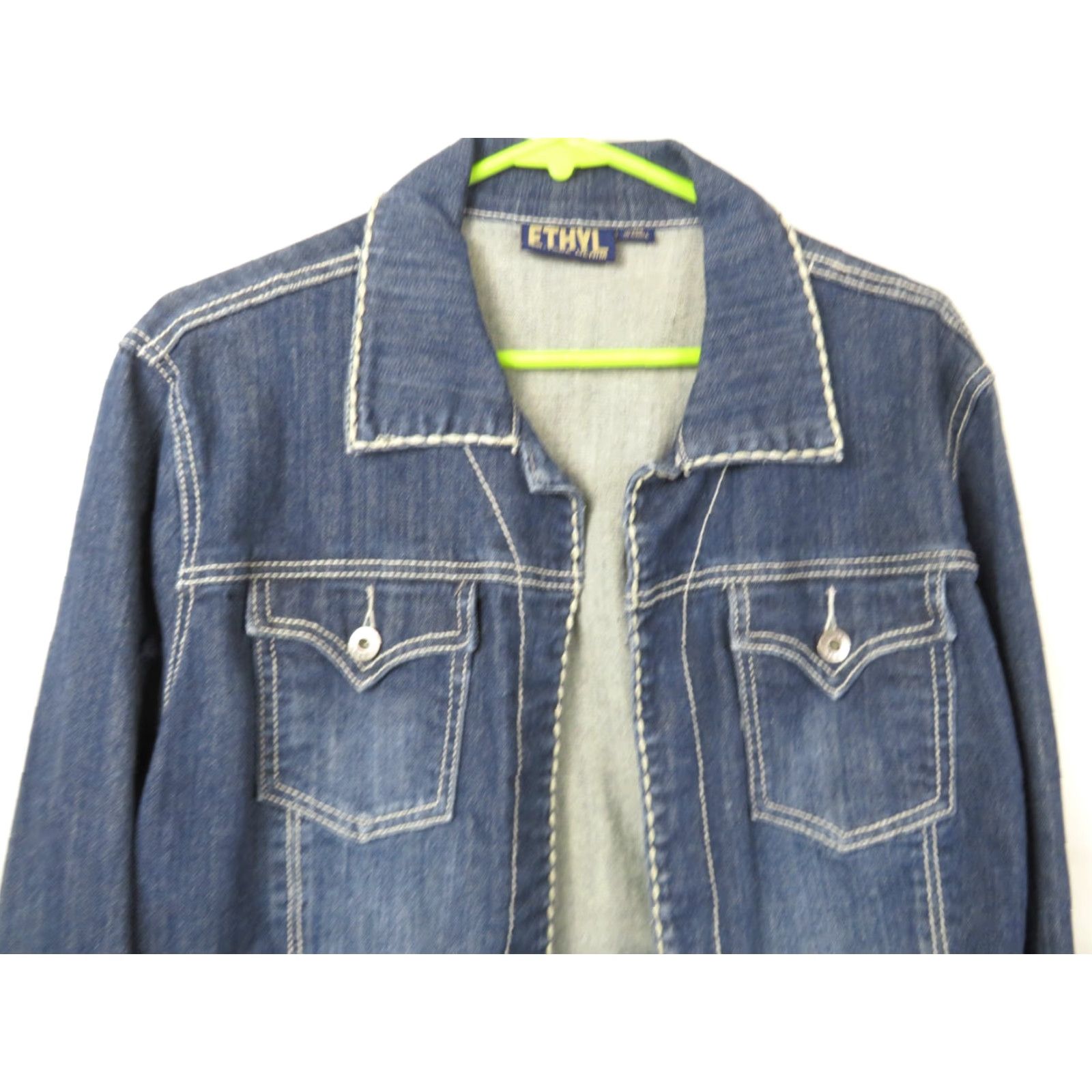 Denime VINTAGE Ethyl Denim Jean Jacket Blue XL Teens Regular Fit Button Closure Pockets Embroidered 80s 90s USA Jacket Size US 36 / EU 52 - 3 Thumbnail