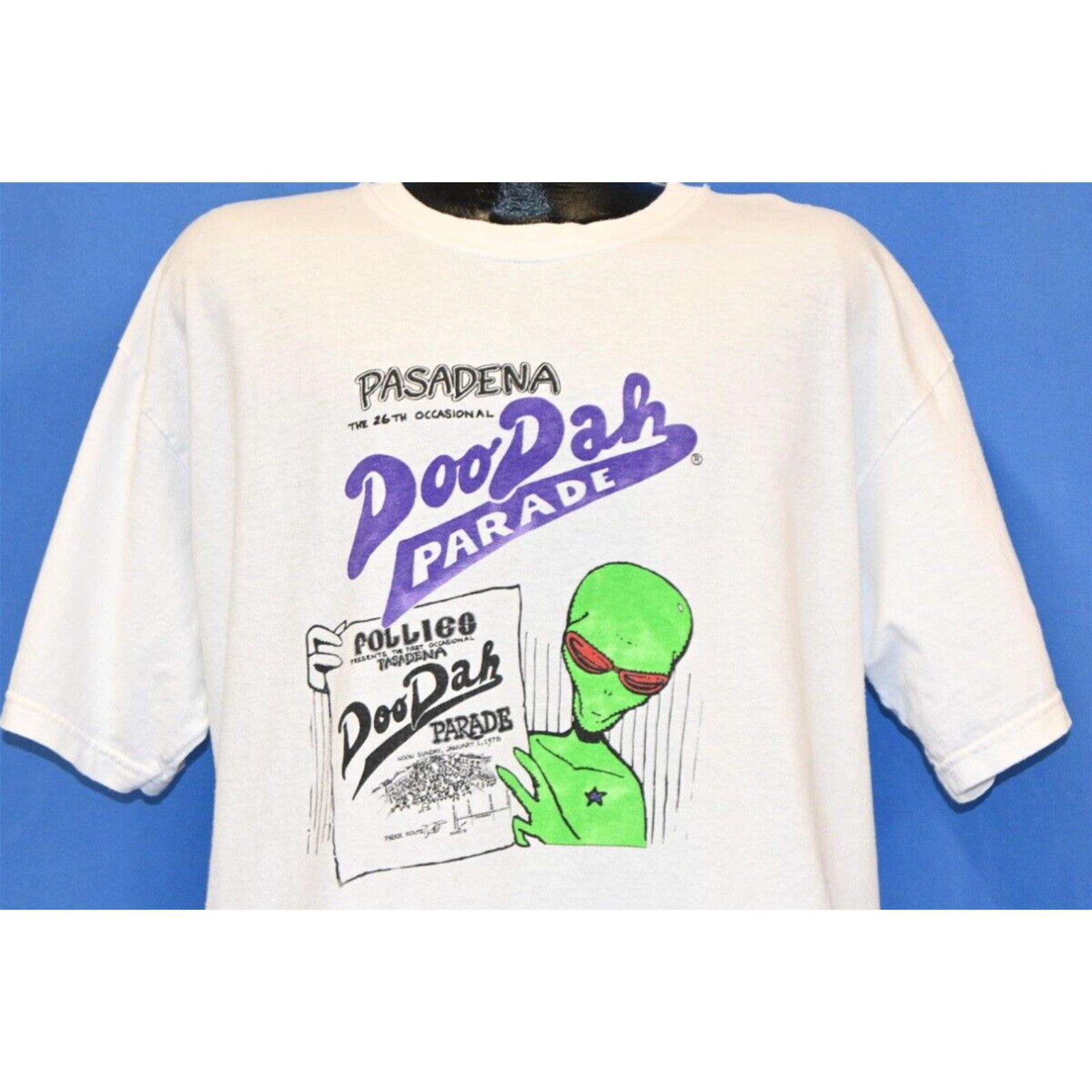 image of Vintage VTG 90's 26Th Annual Pasadena Doo Dah Parade Socal Ca New Years Alien T-Shirt XL in White