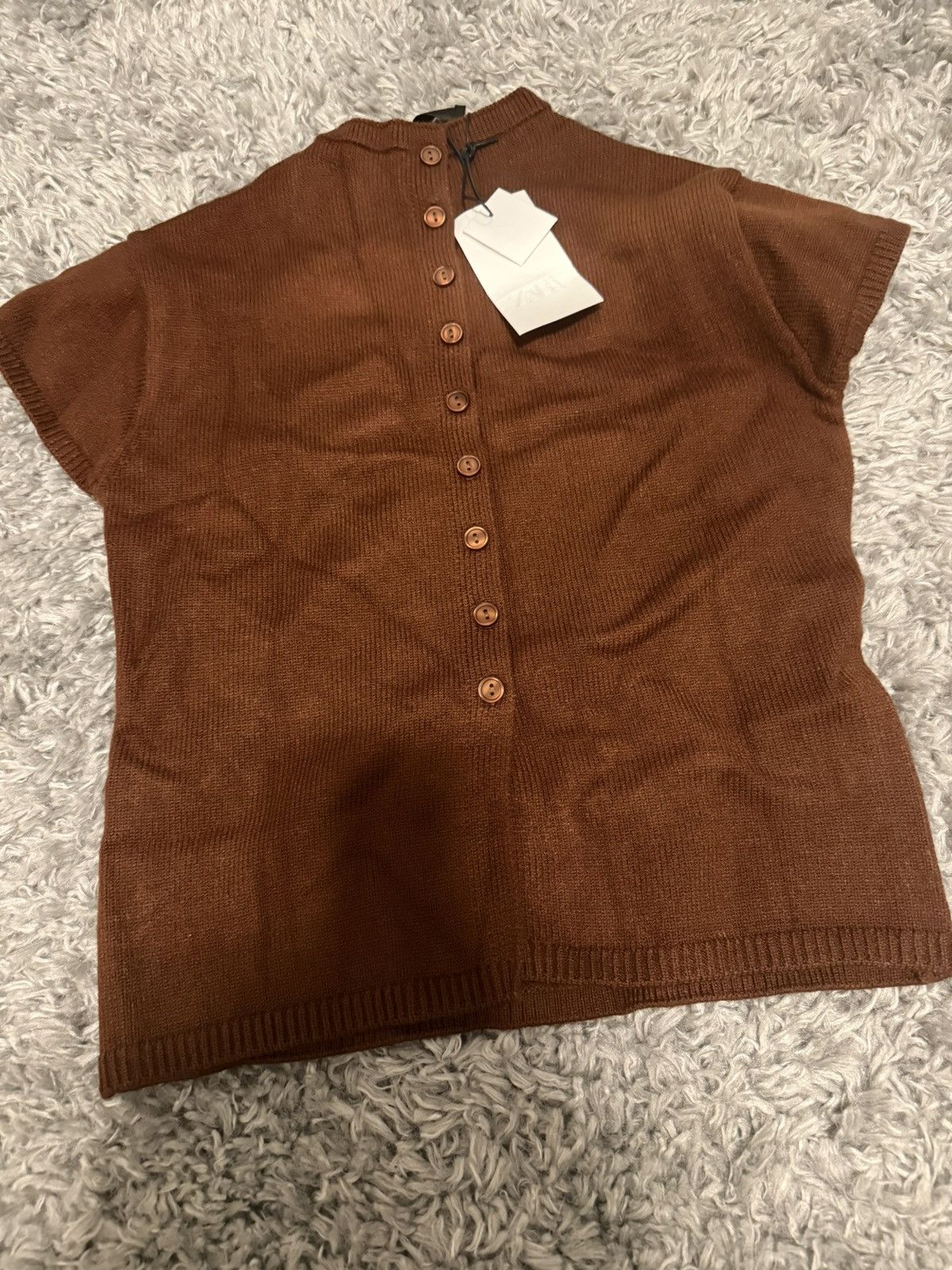 Zara Zara Brown Knit Button-Front Mock Neck Cardigan Sweater L Size L / US 10 / IT 46 - 5 Thumbnail