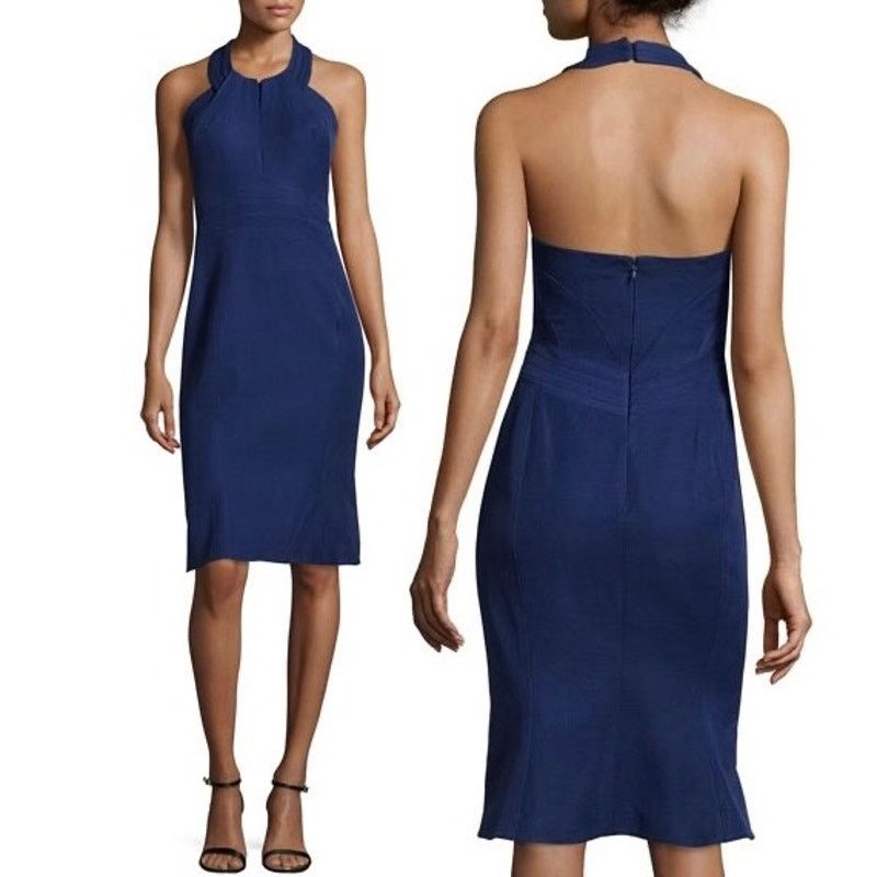 Zac Posen Zac Posen Navy Blue Halter-Neck Sheath Midi Mermaid Dress Size S / US 4 / IT 40 - 16 Thumbnail