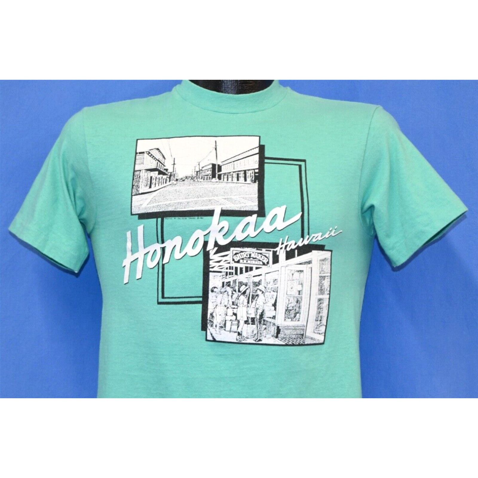 Image of Hanes VTG 80's Honoka'a Hawaii Waipi'o Valley Hamakua Coast Green T-Shirt Small S in White, Men's