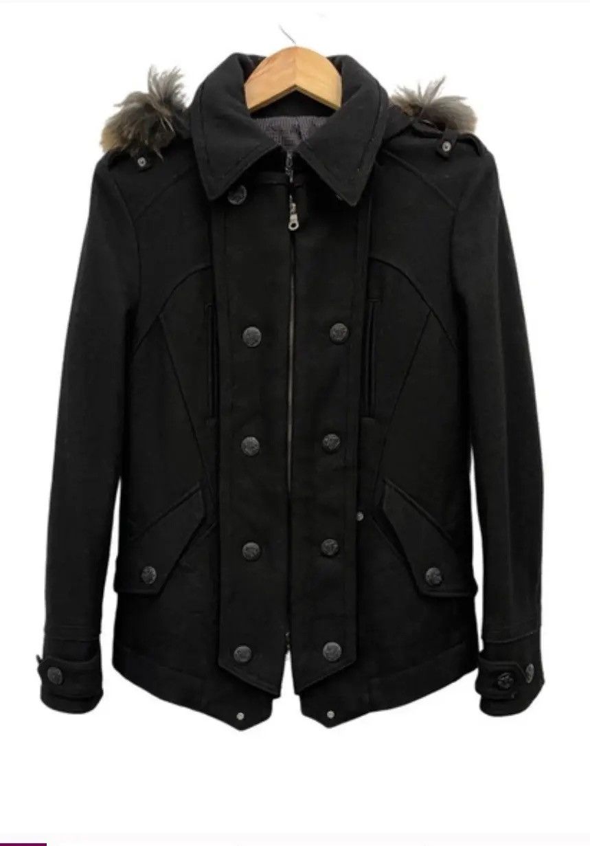 PPFM Medium PPFM Napoleon Black Wool Coat Fur Jacket Size US M / EU 48-50 / 2 - 2 Thumbnail