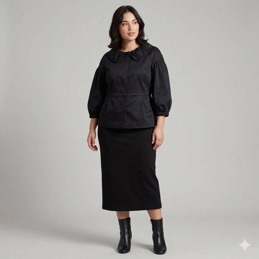 Other Elle Size L Blazer Jacket Black Puff Sleeves Cotton Zipper Size L / US 10 / IT 46 - 4 Thumbnail