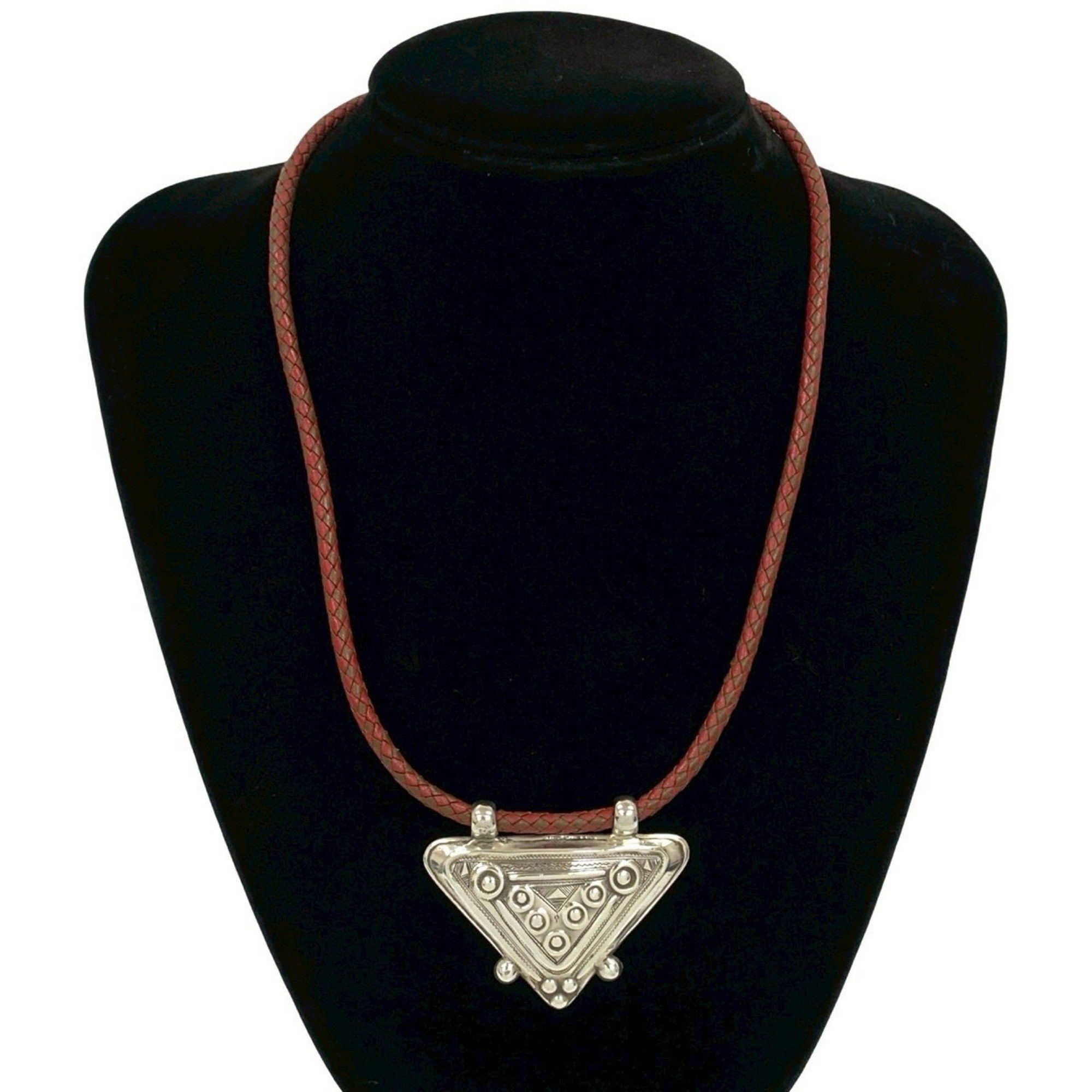 Hermes HERMES Touareg Necklace, Leather and Sterling Silver, Pendant, Choker, Red, Brown, 30249 Size ONE SIZE - 1 Thumbnail