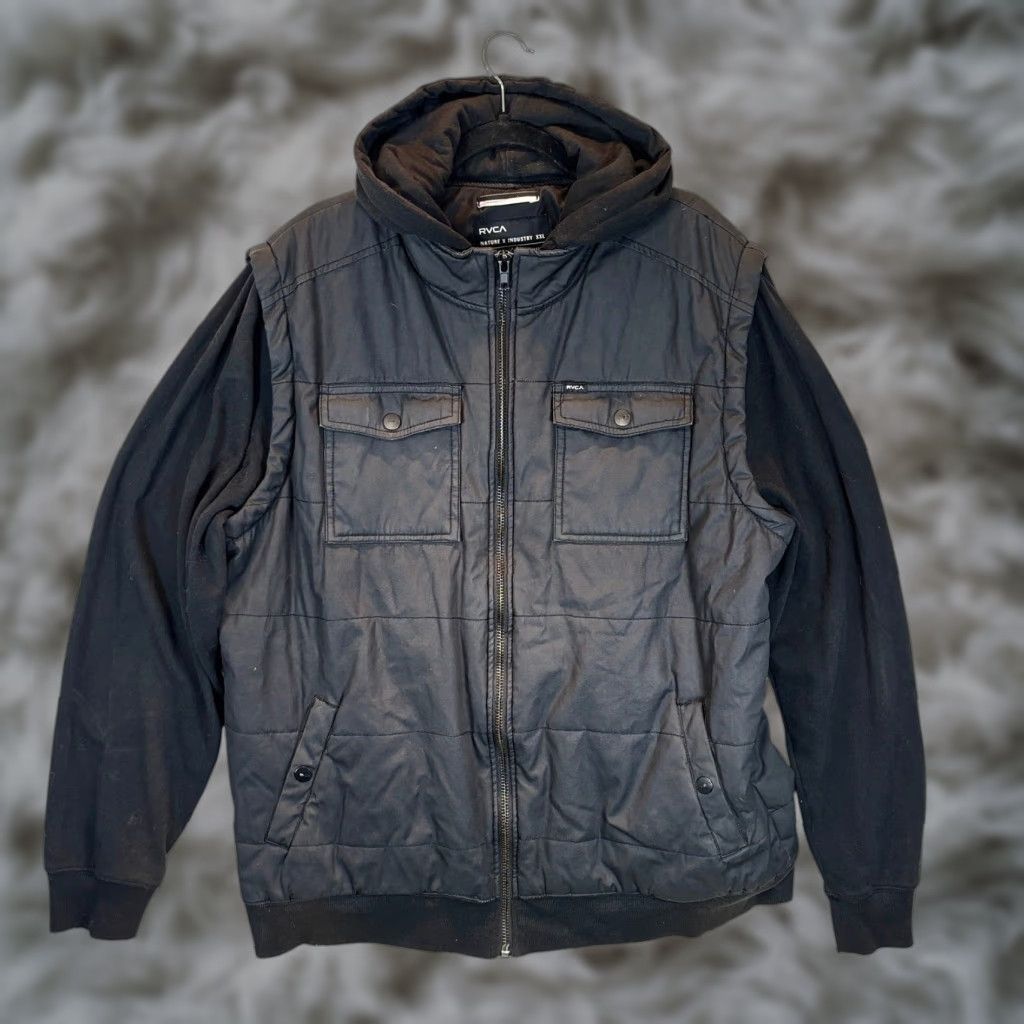RVCA RVCA Nature x Industry Jacket Mens 2XL Black Hooded Bomber Full Zip Work Outdoor Jacket Mens 2XL Black Hooded Bomber Zip Size US XXL / EU 58 / 5 - 1 Thumbnail