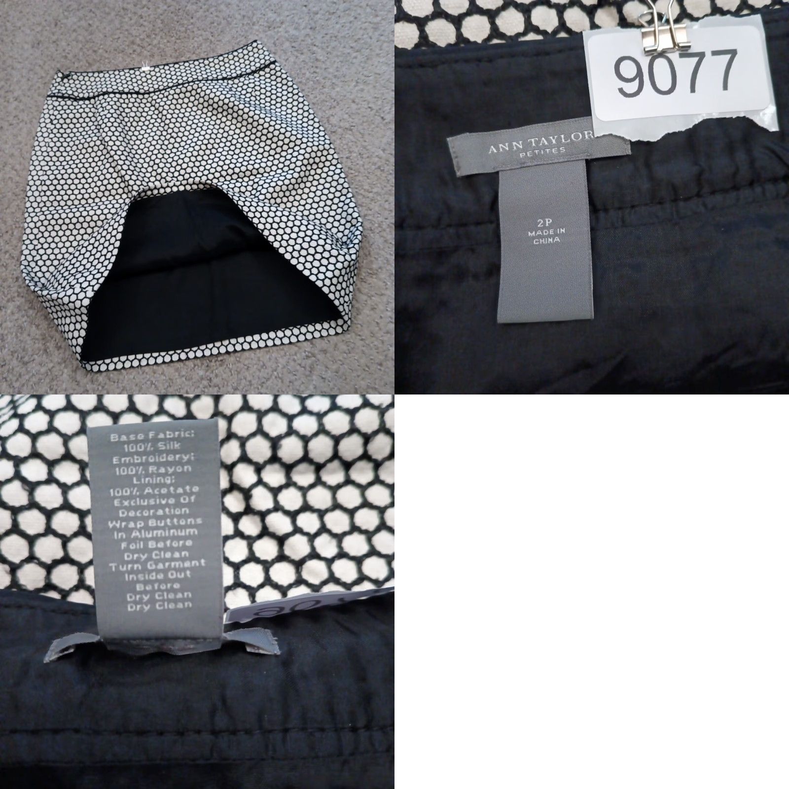 Ann Taylor Ann Taylor Skirt Petites 2P Short White Black Geometric Lined Silk Zip Women Size 26" / US 2 / IT 38 - 8 Thumbnail