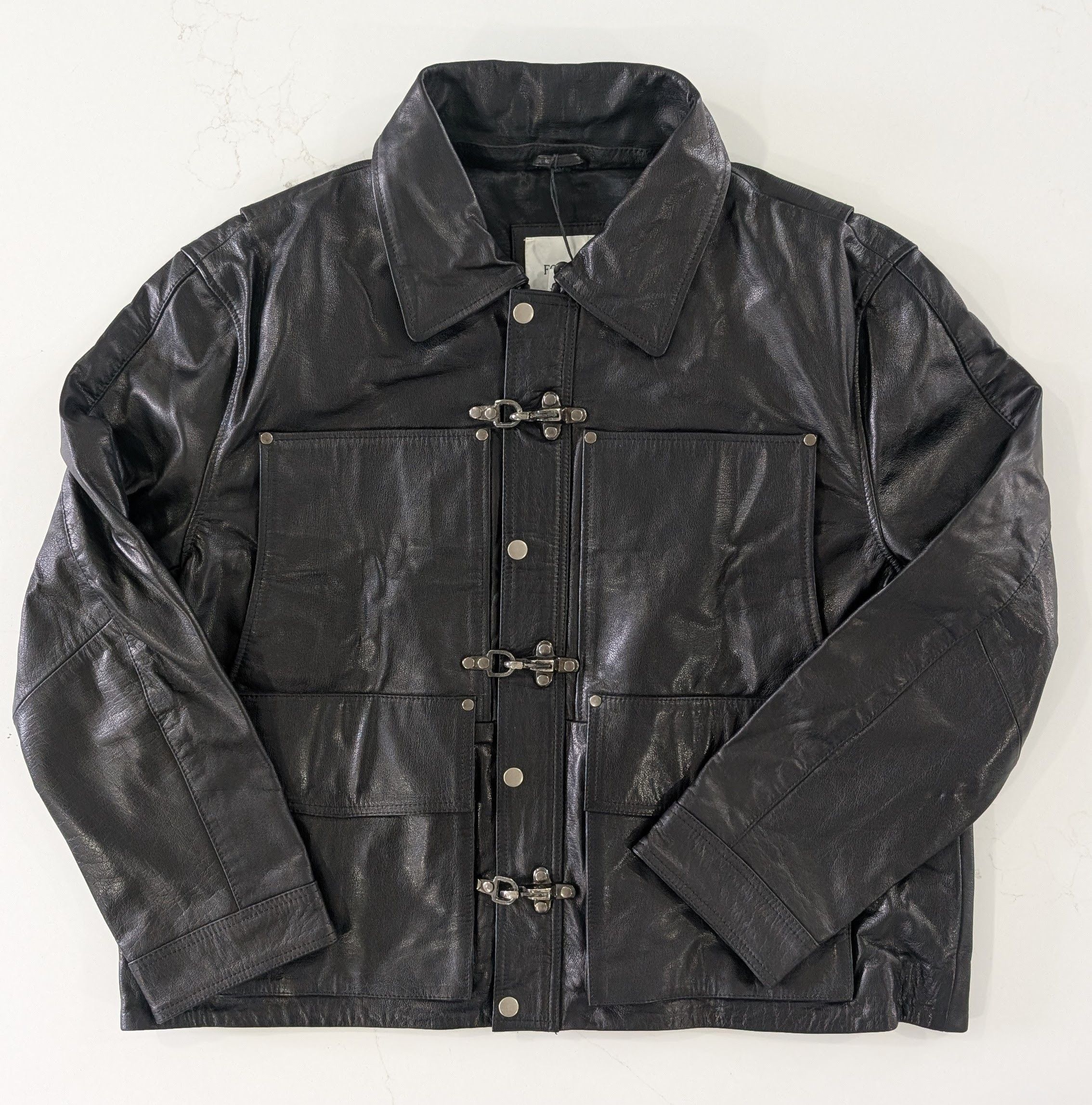 Other FOUND Leather Fireman Jacket Utility Coat Large Size US L / EU 52-54 / 3 - 5 Thumbnail