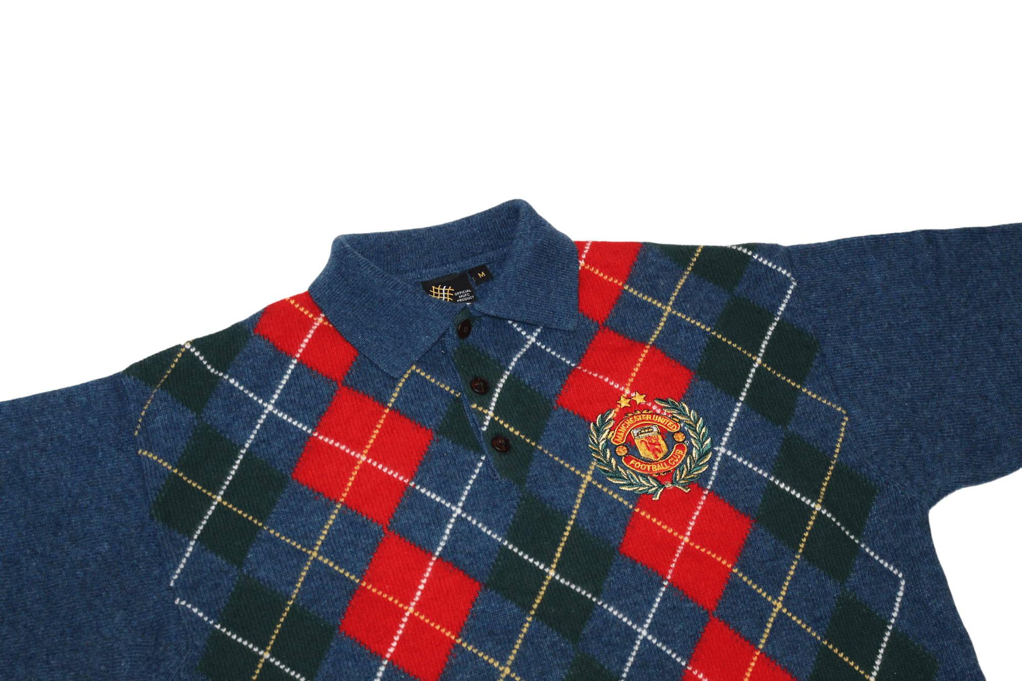 Other UK RARE VTG💥80s MUFC Wool Blend Argyle Polo Sweater Size US M / EU 48-50 / 2 - 4 Thumbnail