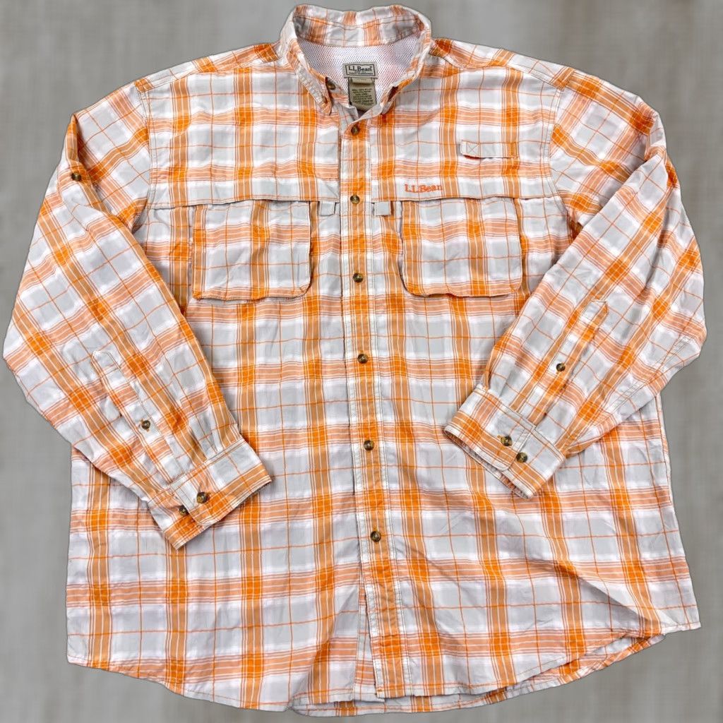 Vintage LL Bean Shirt Men XL Orange Plaid Button-Up Performance Vented Hiking Camp Shirt Size US XL / EU 56 / 4 - 1 Thumbnail