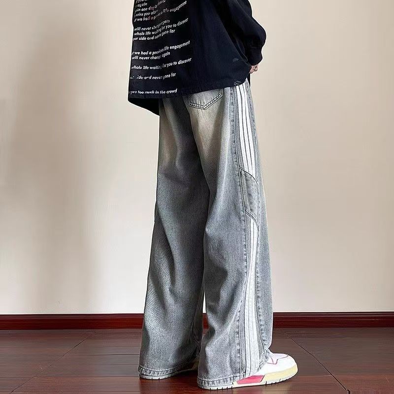 Jean Men's casual retro straight striped patchwork jeans y2k Size US 32 / EU 48 - 2 Thumbnail