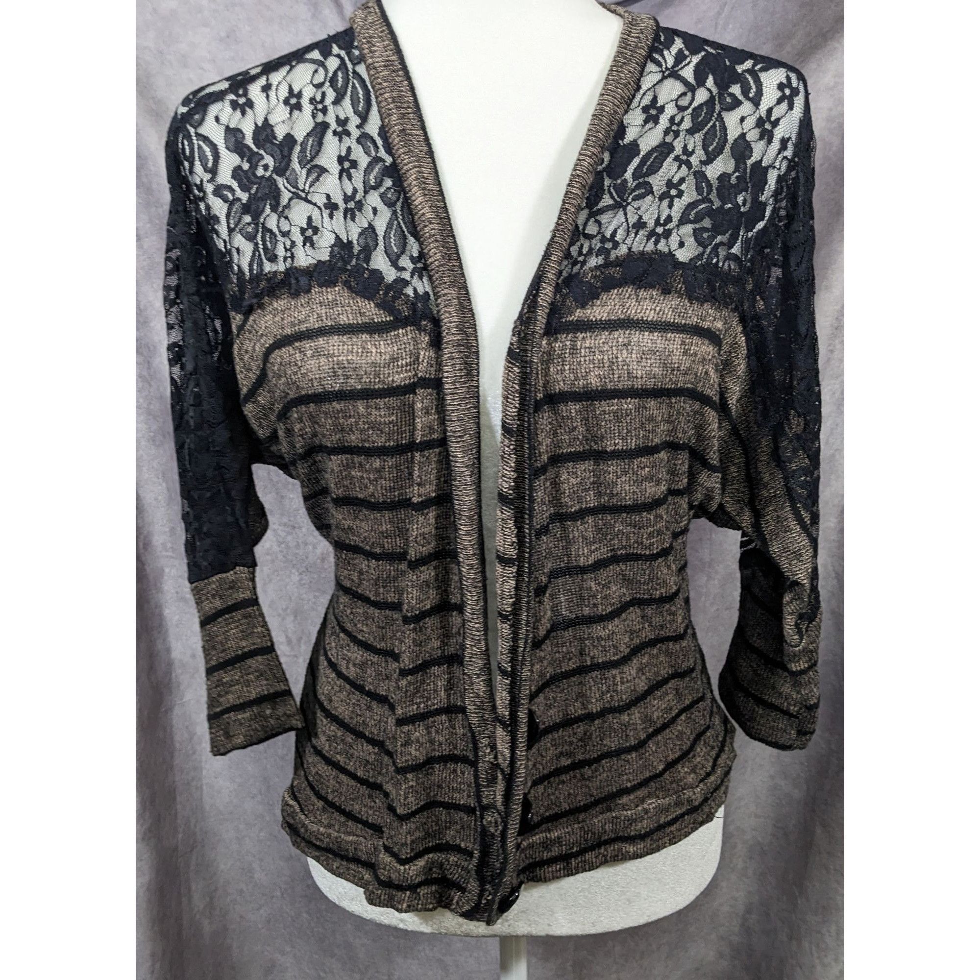 American Rag Retro Preppy Black And Brown Lace Cardigan by American Rag Size S / US 4 / IT 40 - 6 Thumbnail