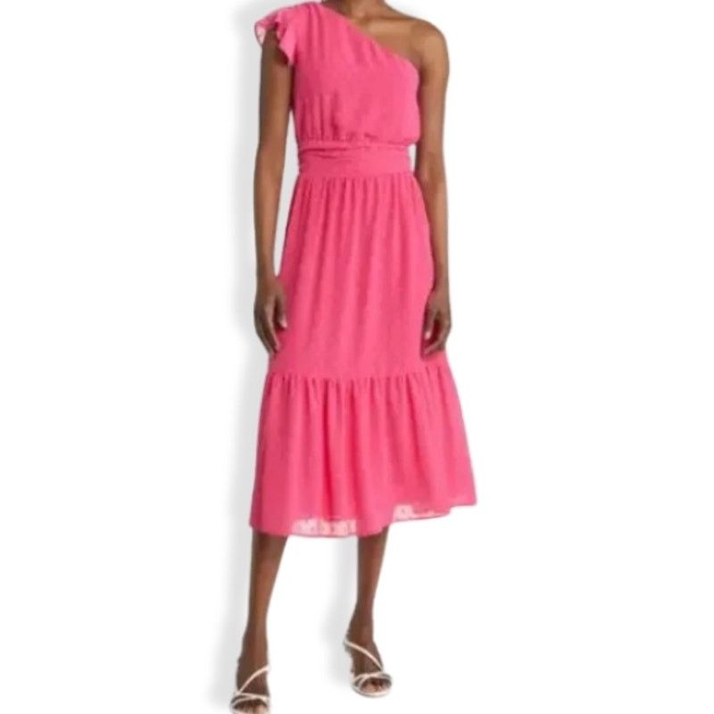Other Chelsea28 Midi Dress Swiss Dot Pattern One Shoulder Pink XXS Size XXS / US 00 / IT 34 - 1 Thumbnail