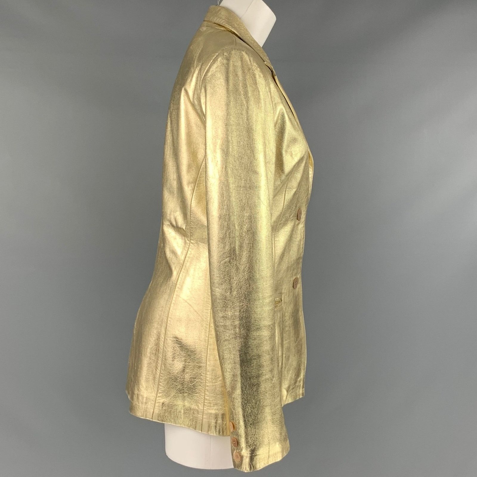 Blumarine BLUMARINE Size 8 Gold Leather Metallic Lambskin Jacket Size M / US 6-8 / IT 42-44 - 2 Thumbnail