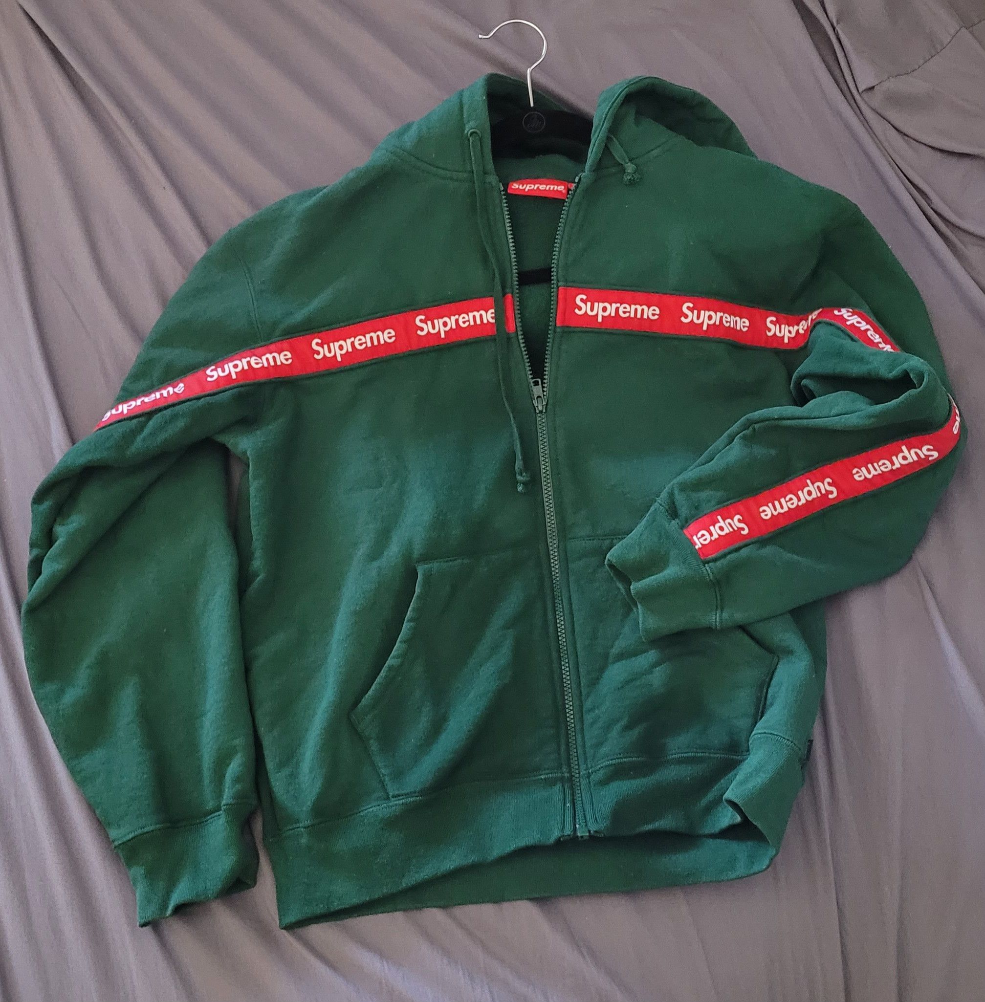 image of Supreme Text Strip Hoodie in Green, Men's (Size Small)